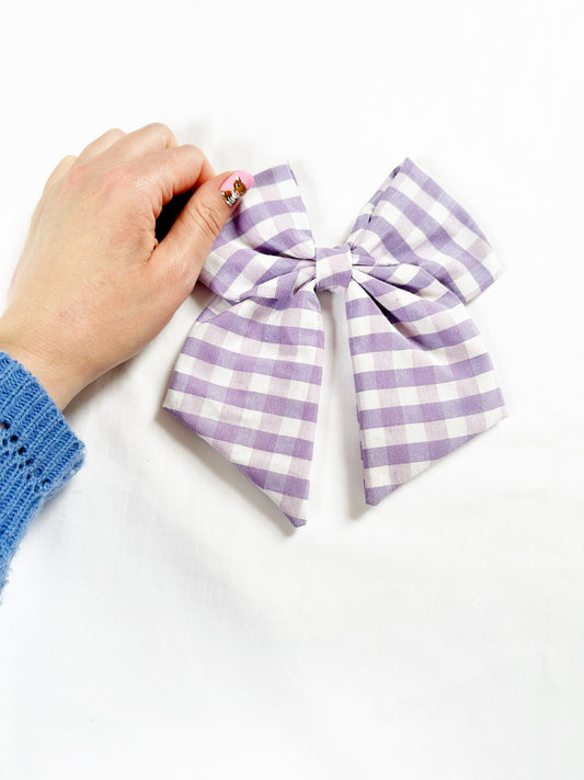 Hair Bow in lilac gingham