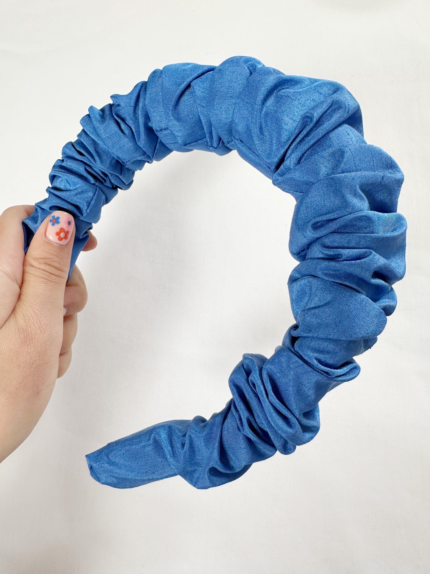 Ruffled Headband in Cobalt Blue Taffeta