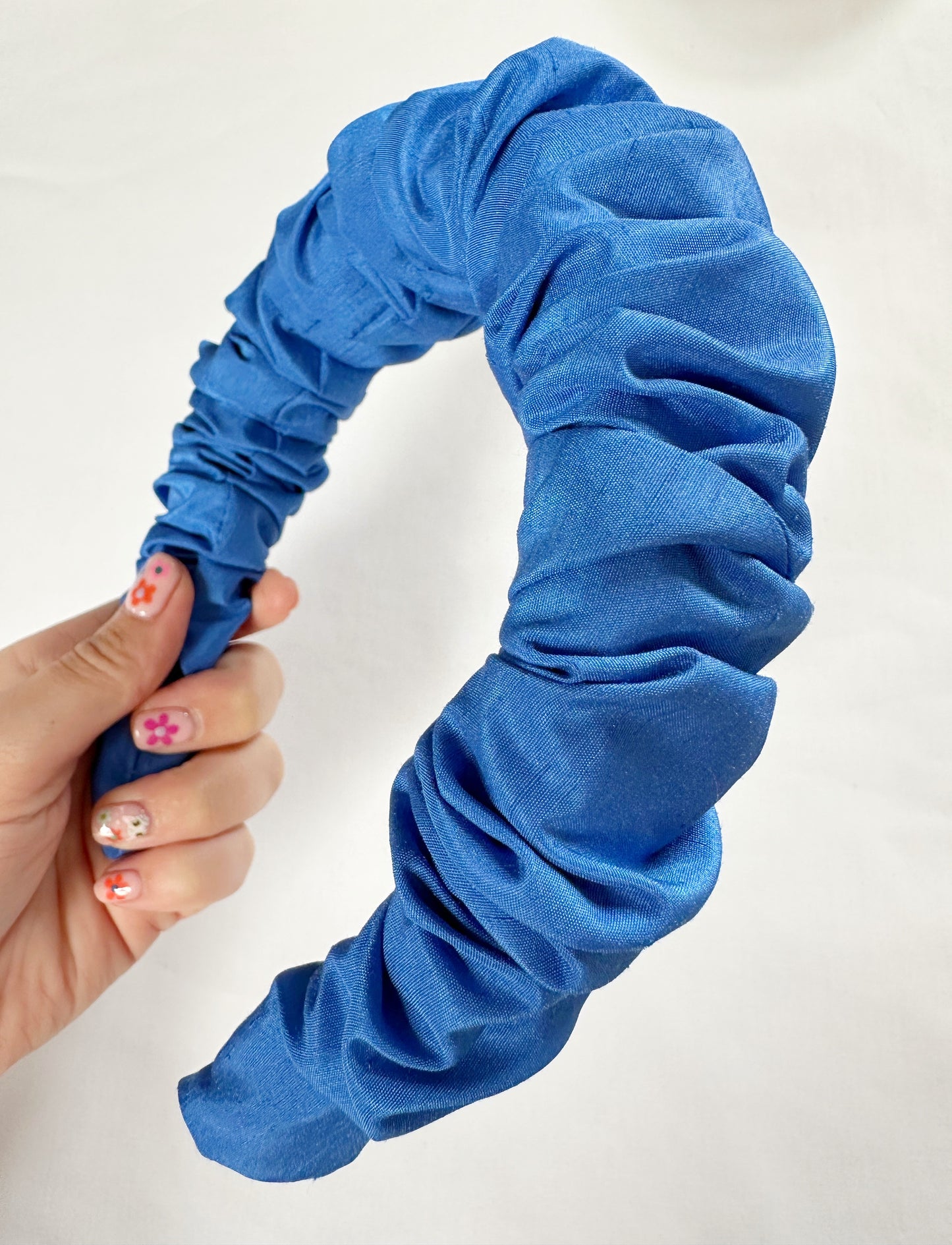 Ruffled Headband in Cobalt Blue Taffeta