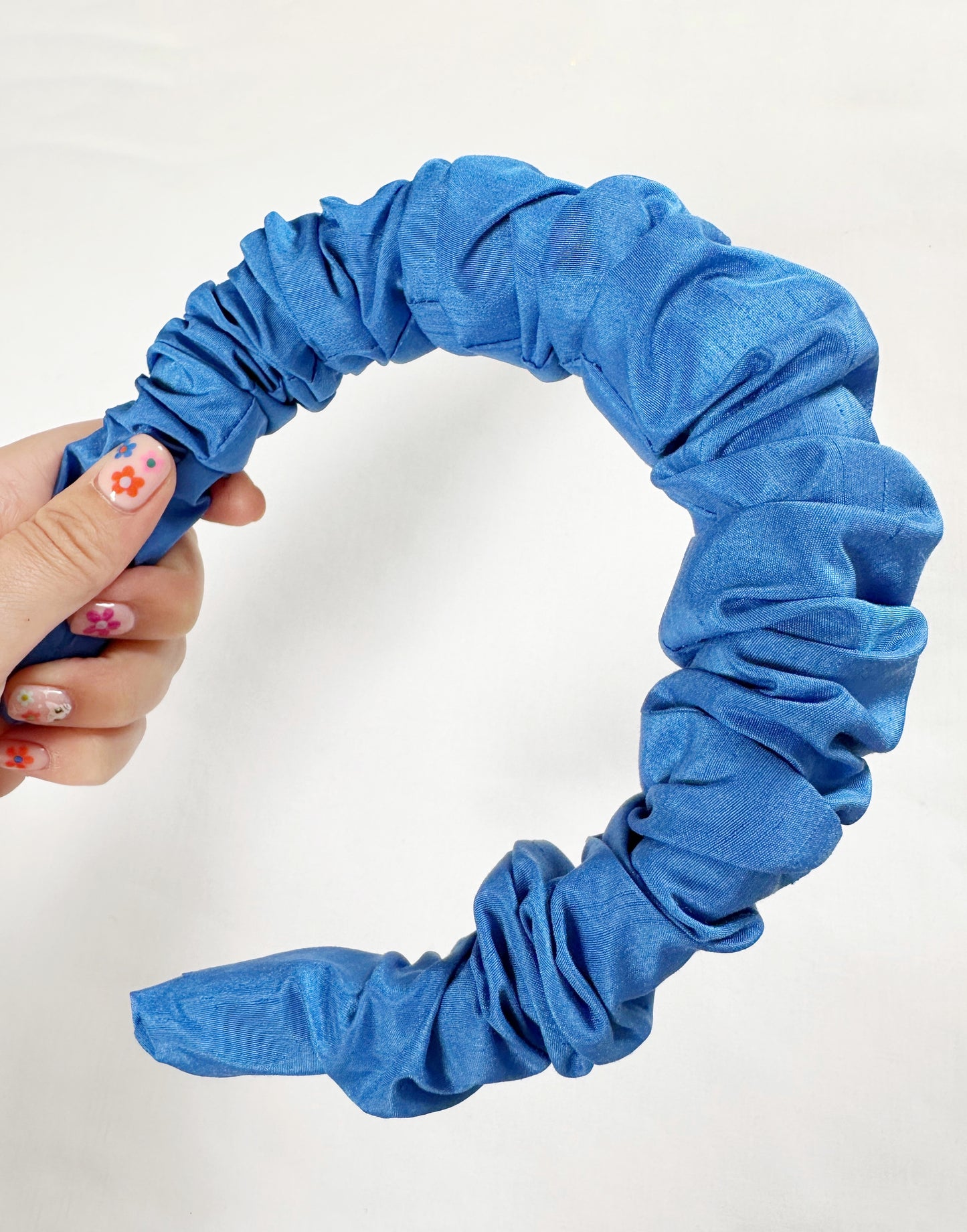 Ruffled Headband in Cobalt Blue Taffeta