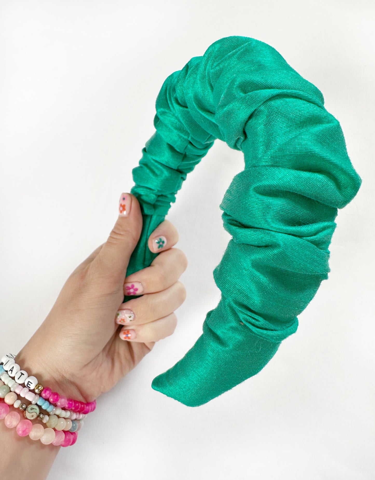 Ruffled Headband in Turquoise Taffeta