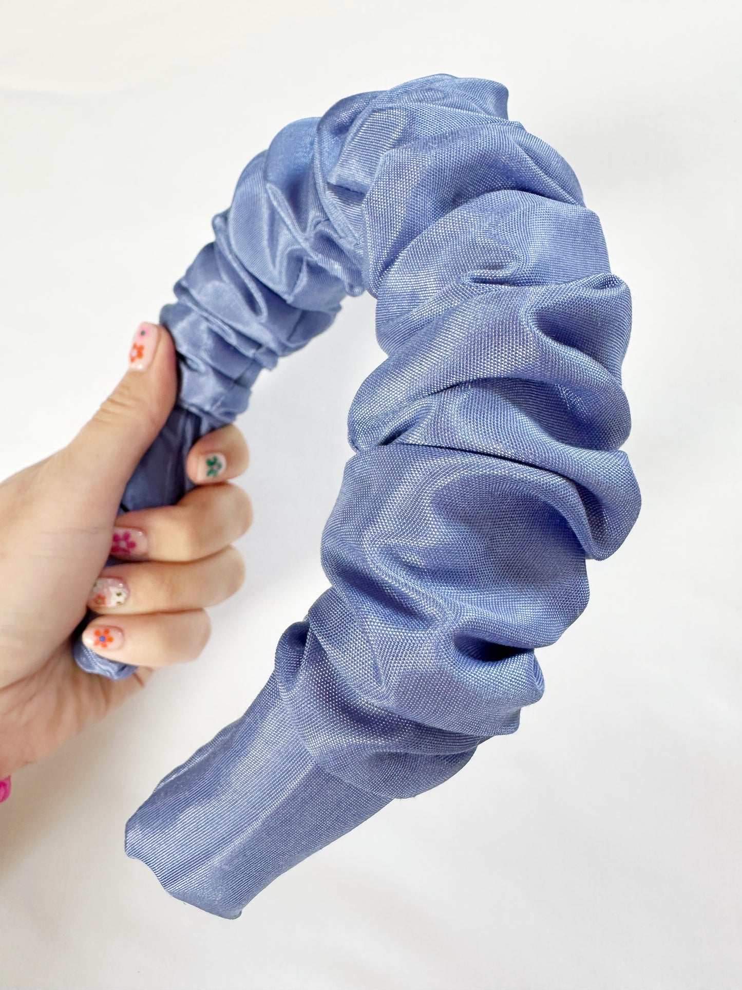 Ruffled Headband in Periwinkle Taffeta
