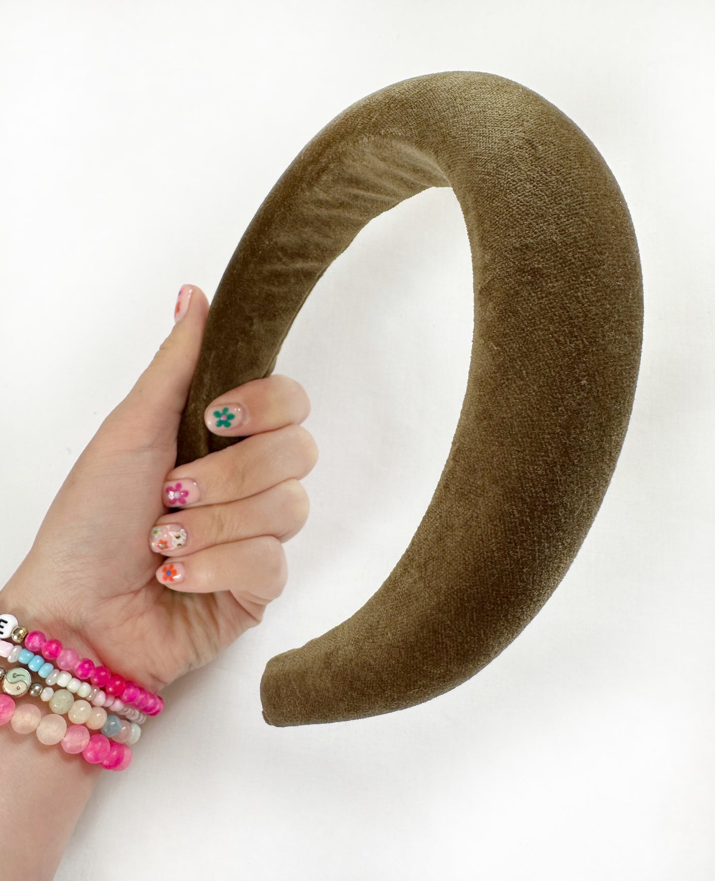 Padded Headband in Olive Velvet