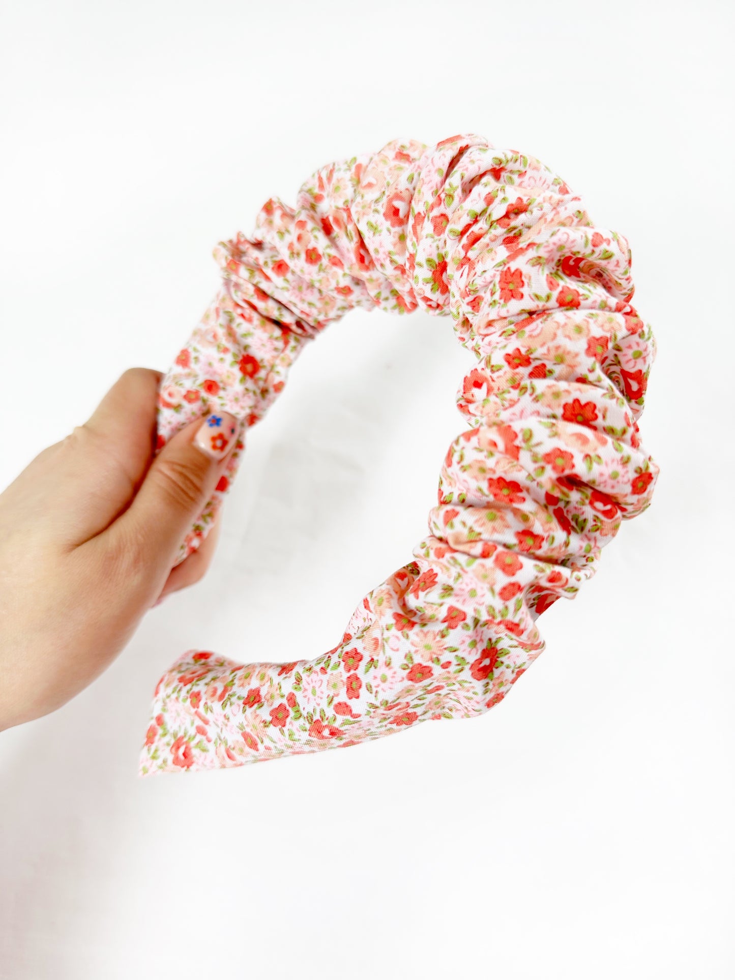 Ruffled Headband in Pink & Coral Floral Cotton
