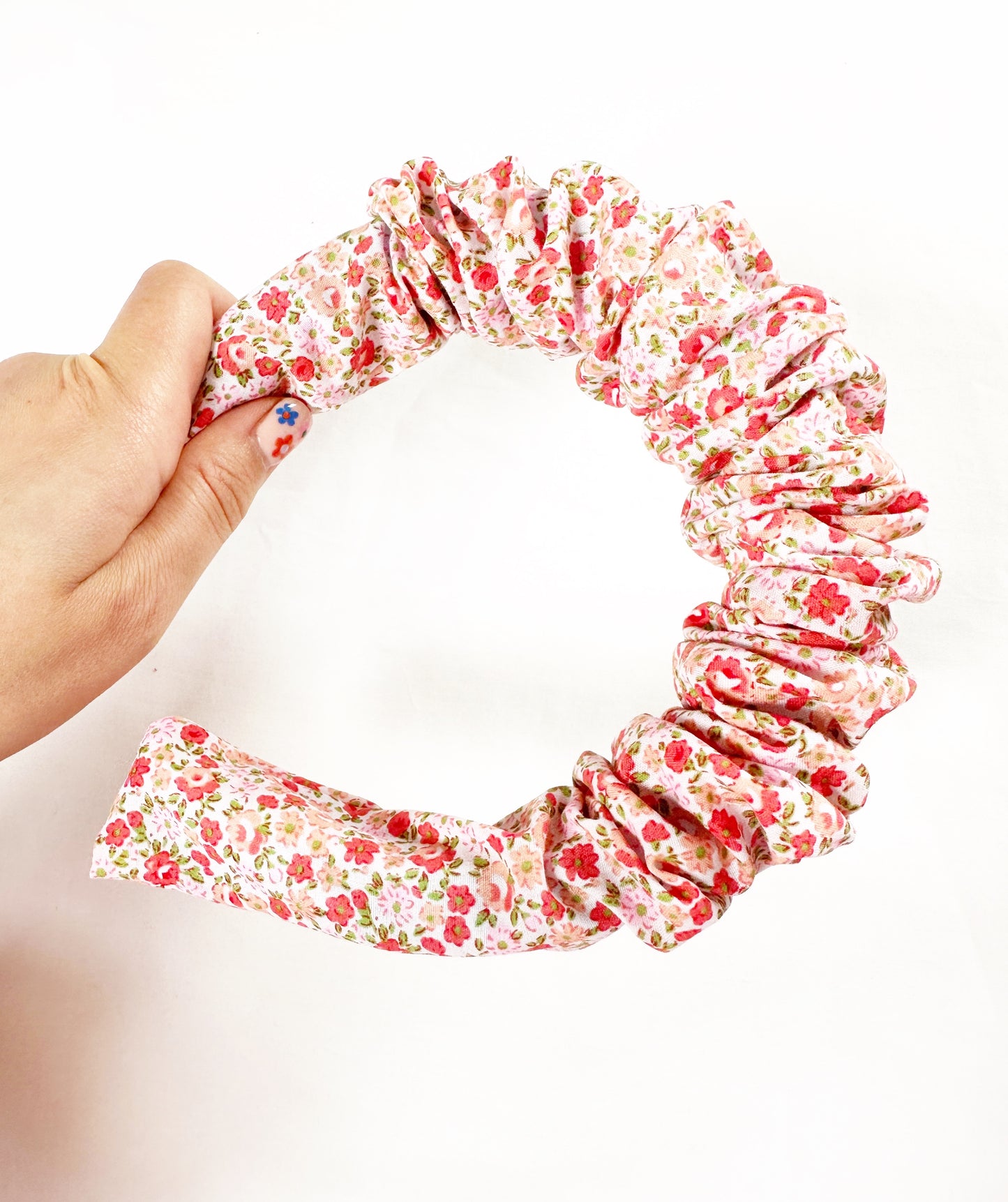 Ruffled Headband in Pink & Coral Floral Cotton