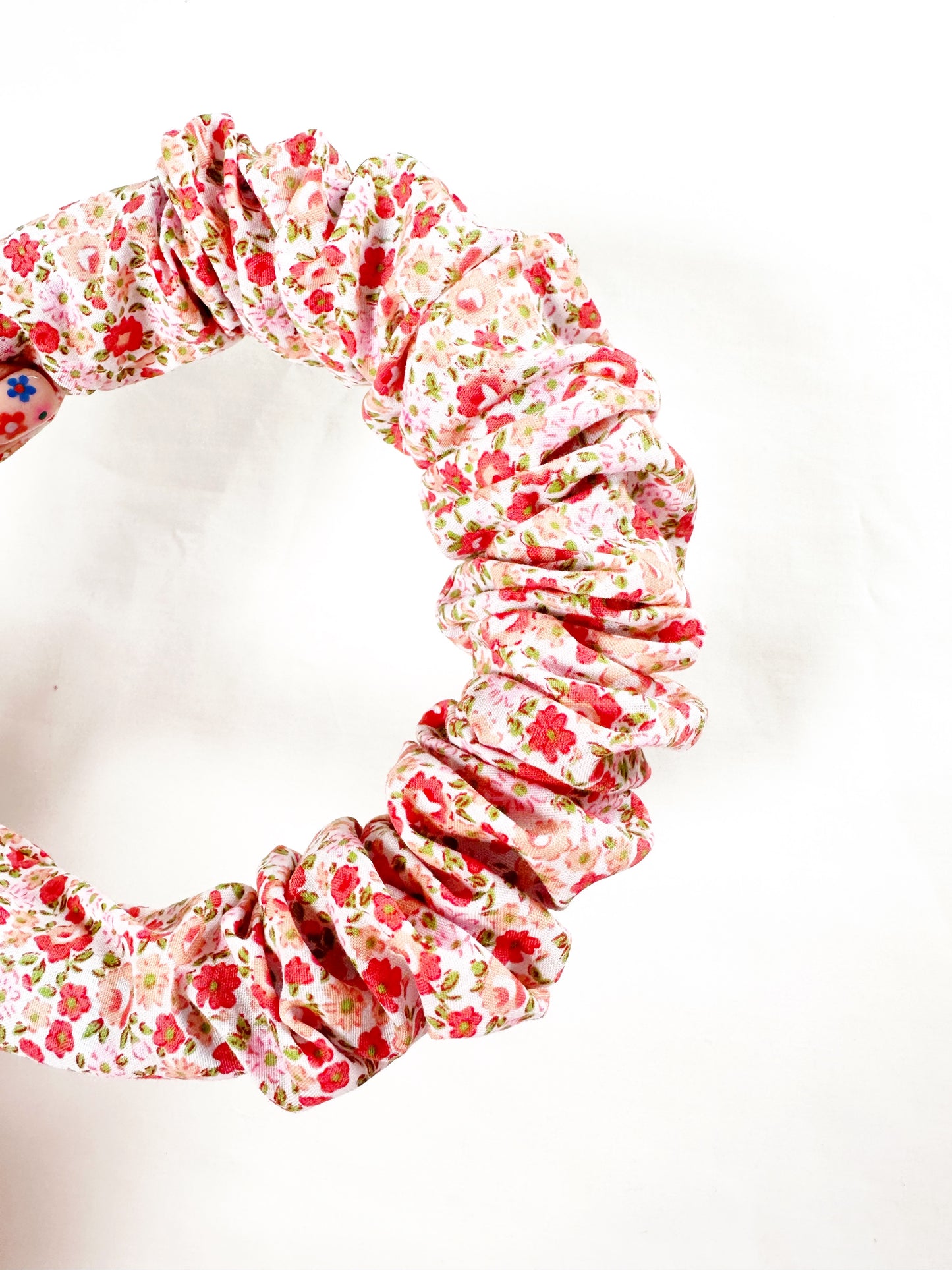 Ruffled Headband in Pink & Coral Floral Cotton
