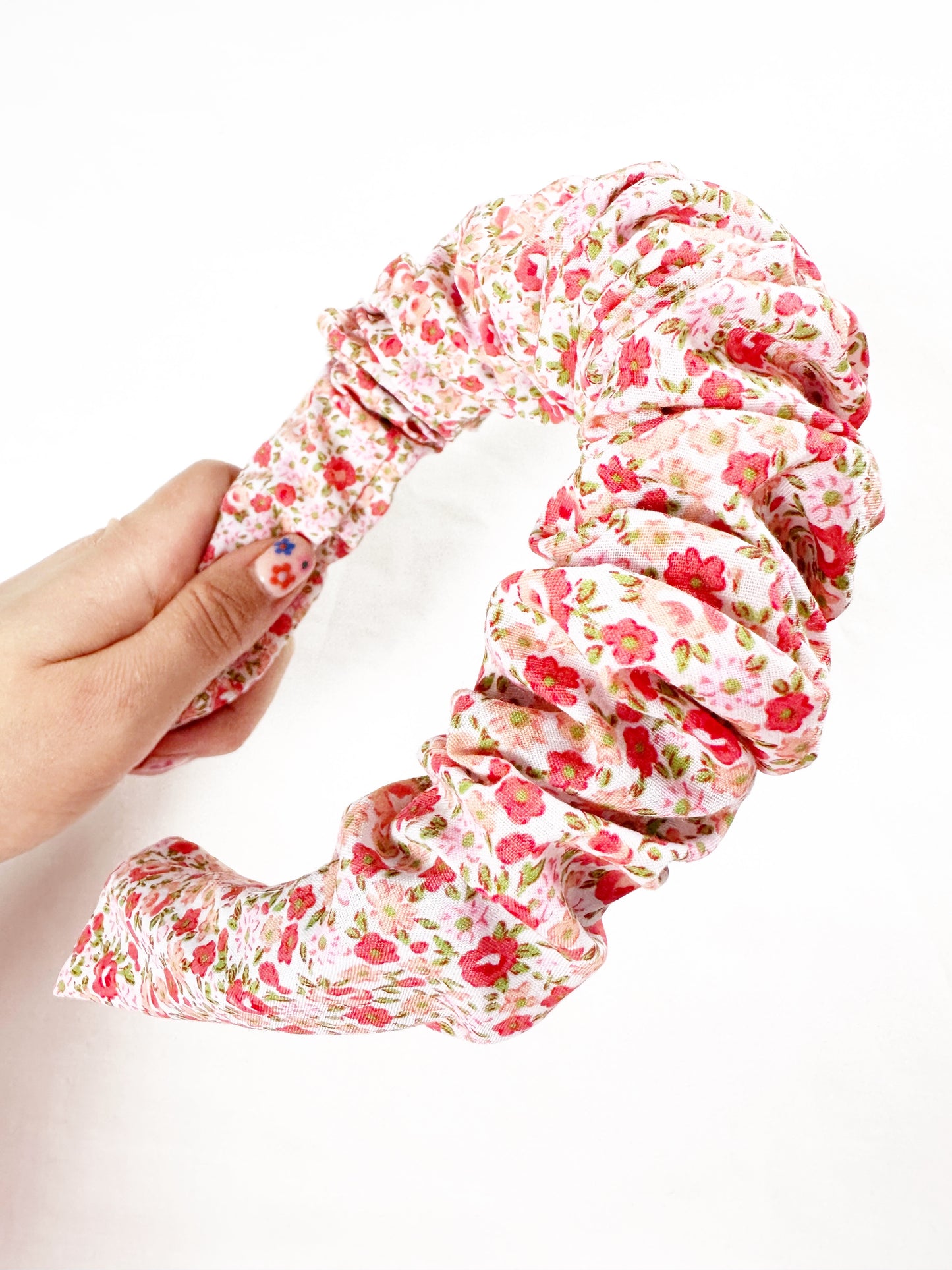 Ruffled Headband in Pink & Coral Floral Cotton