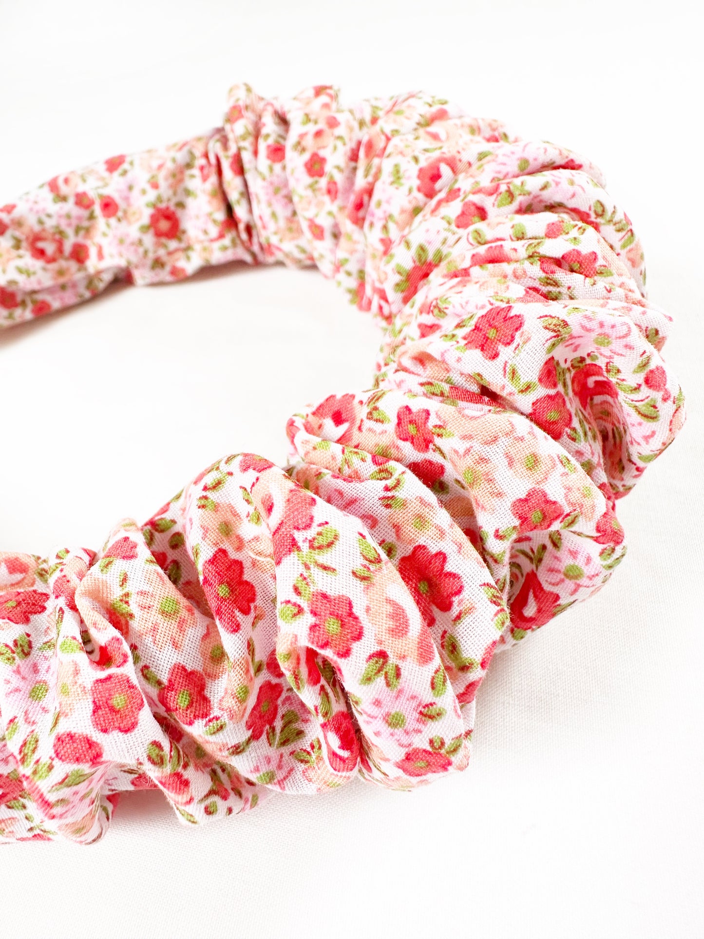 Ruffled Headband in Pink & Coral Floral Cotton