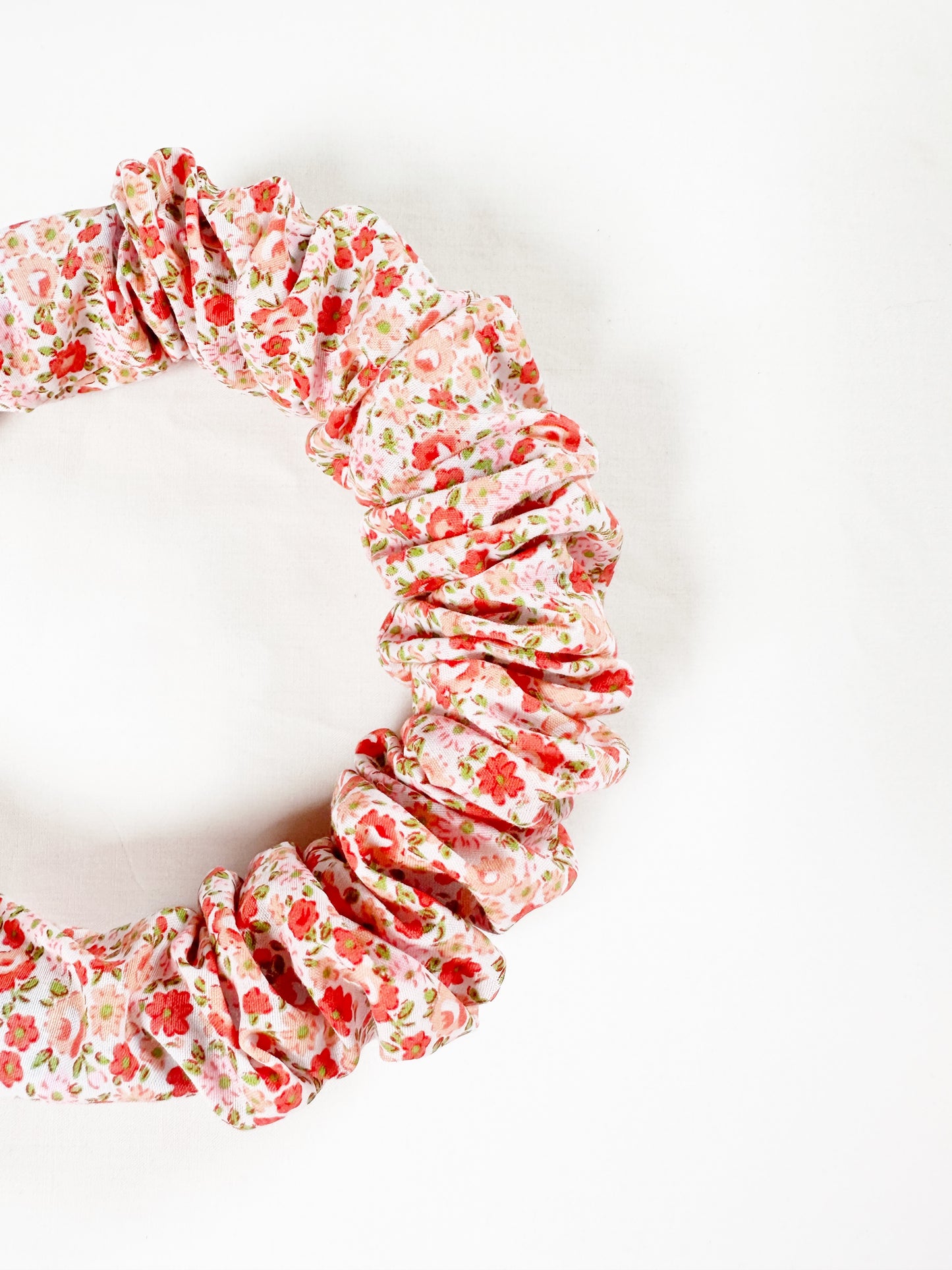 Ruffled Headband in Pink & Coral Floral Cotton
