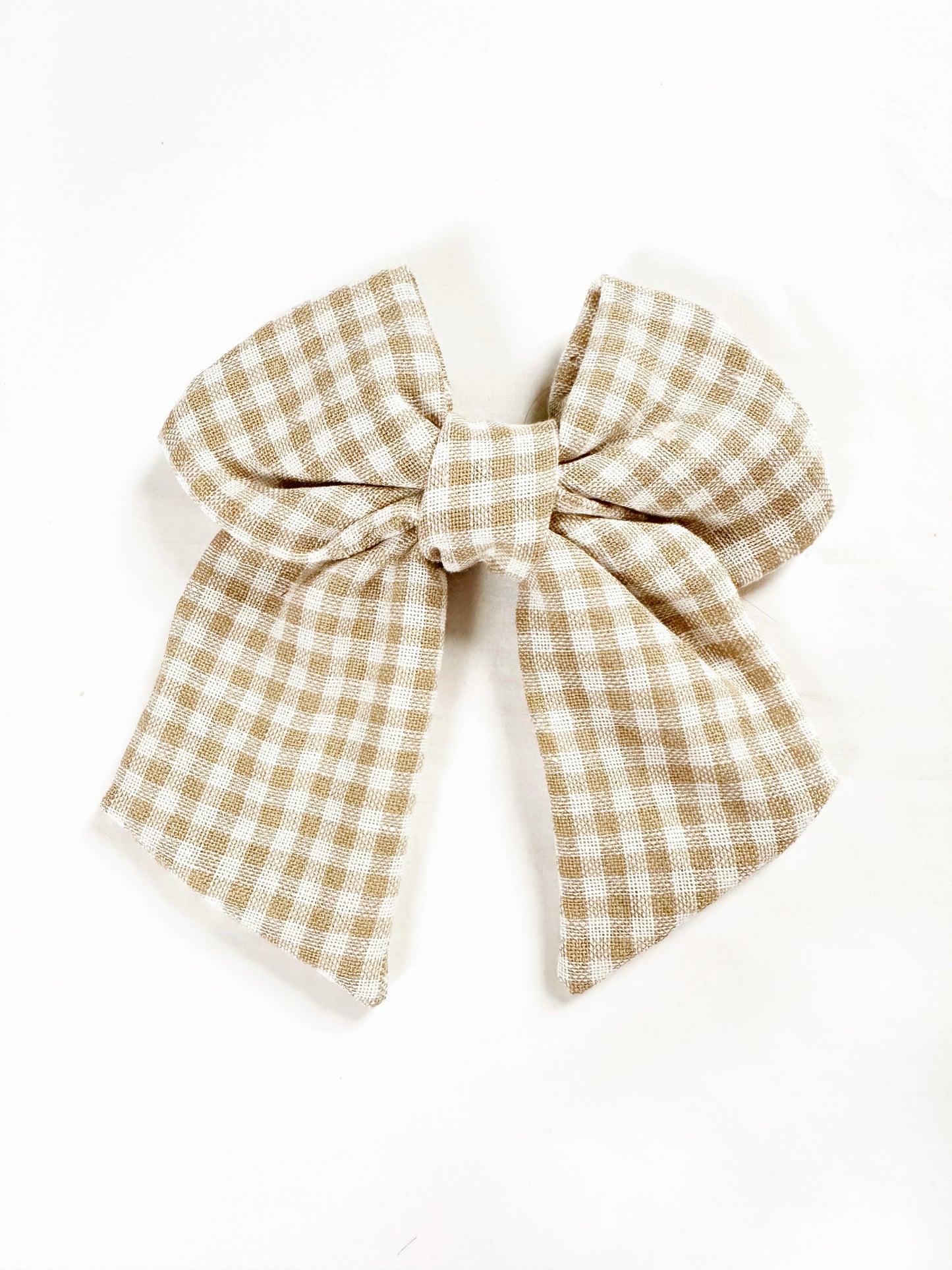 Hair Bow in taupe gingham linen