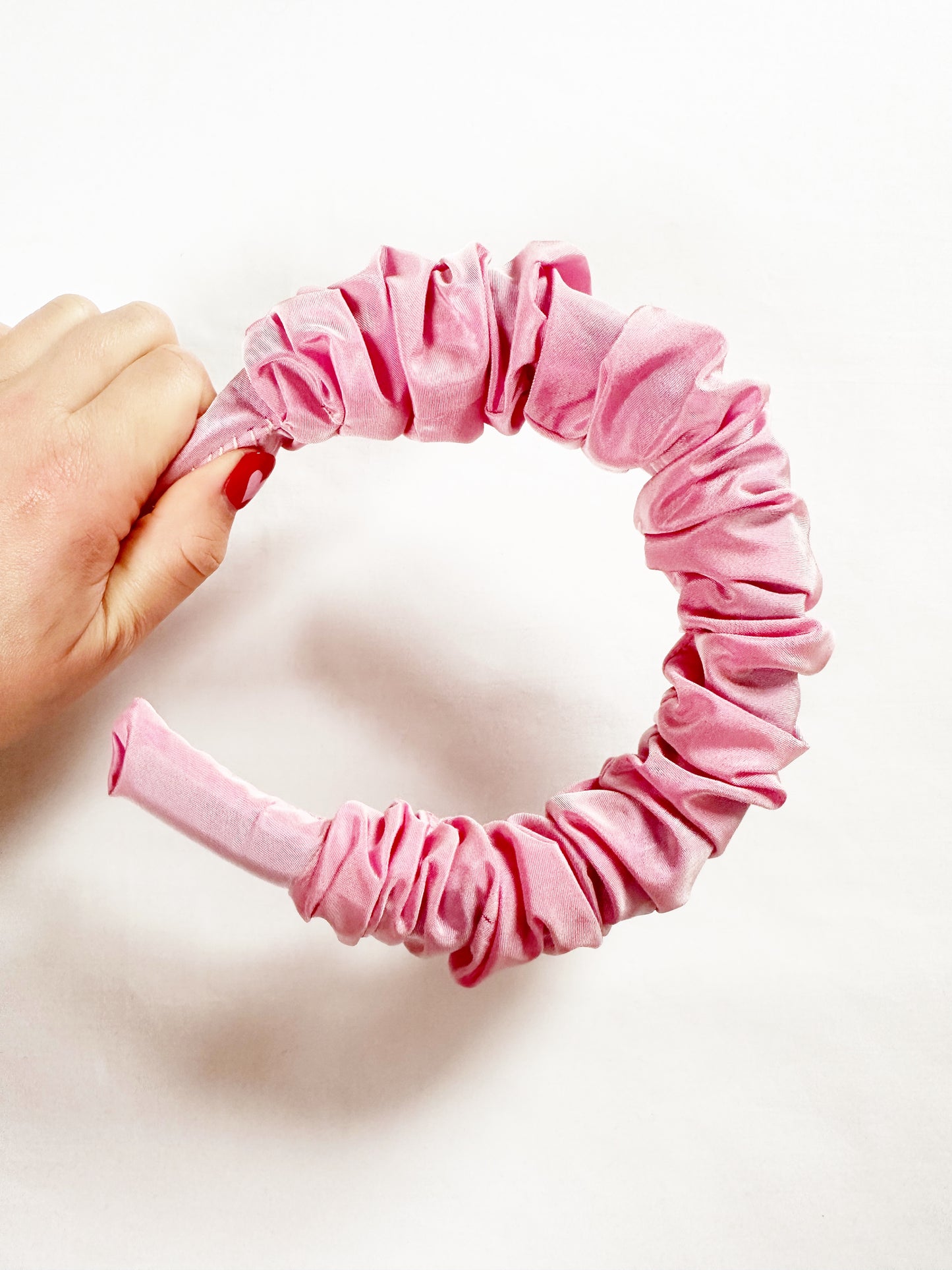 Ruffle Headband in pink taffeta