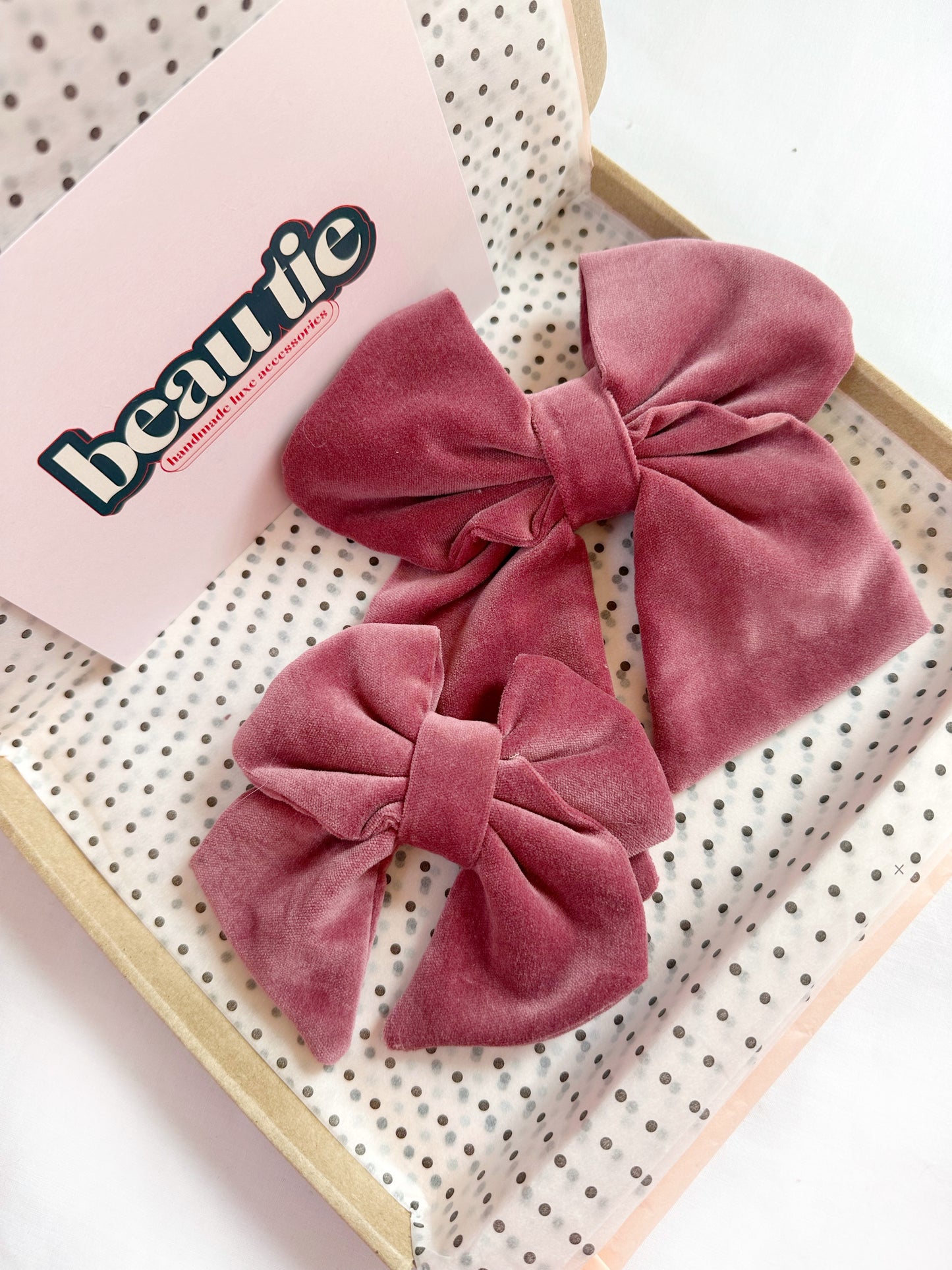 Hair Bow gift set in antique rose velvet