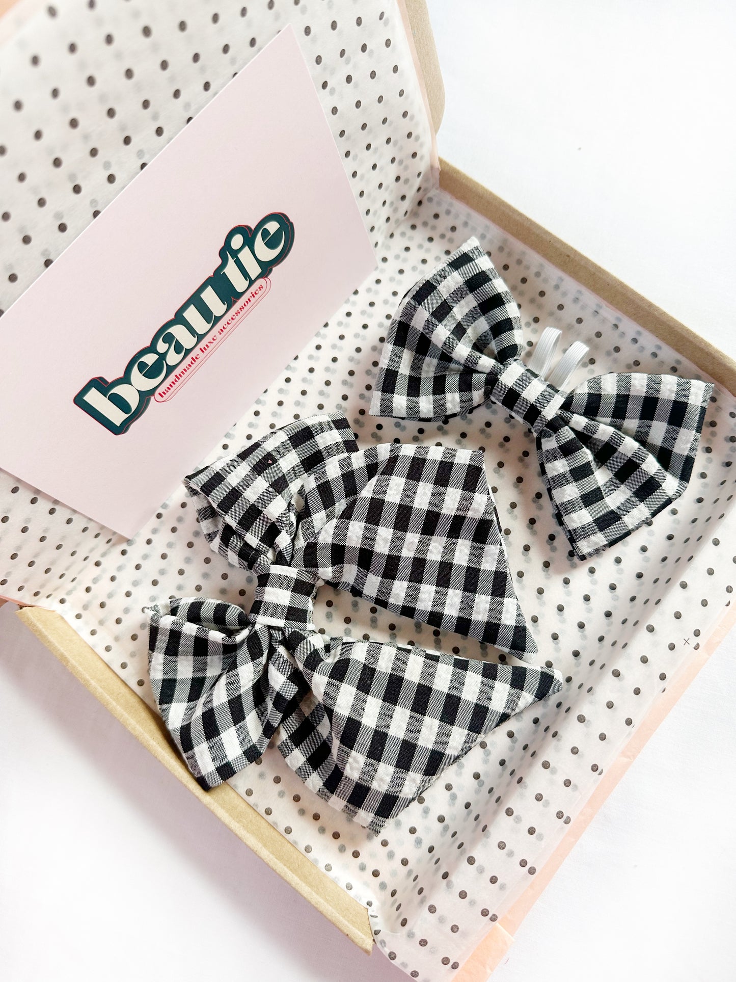 Hair Bow and dog bow tie gift set in monochrome gingham