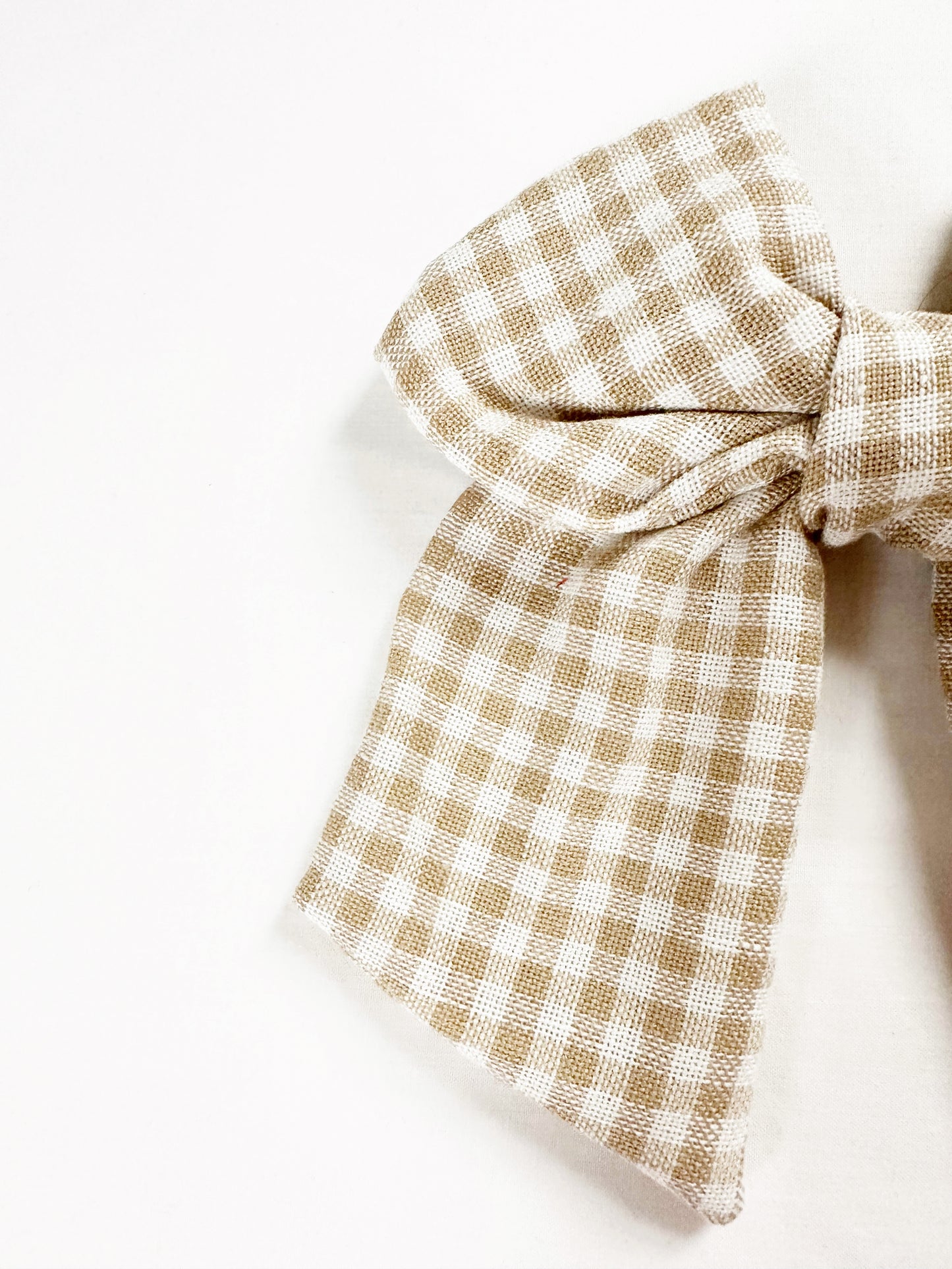 Hair Bow in taupe gingham linen