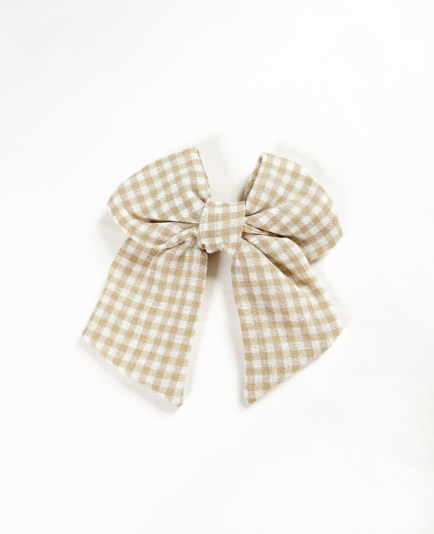 Hair Bow in taupe gingham linen