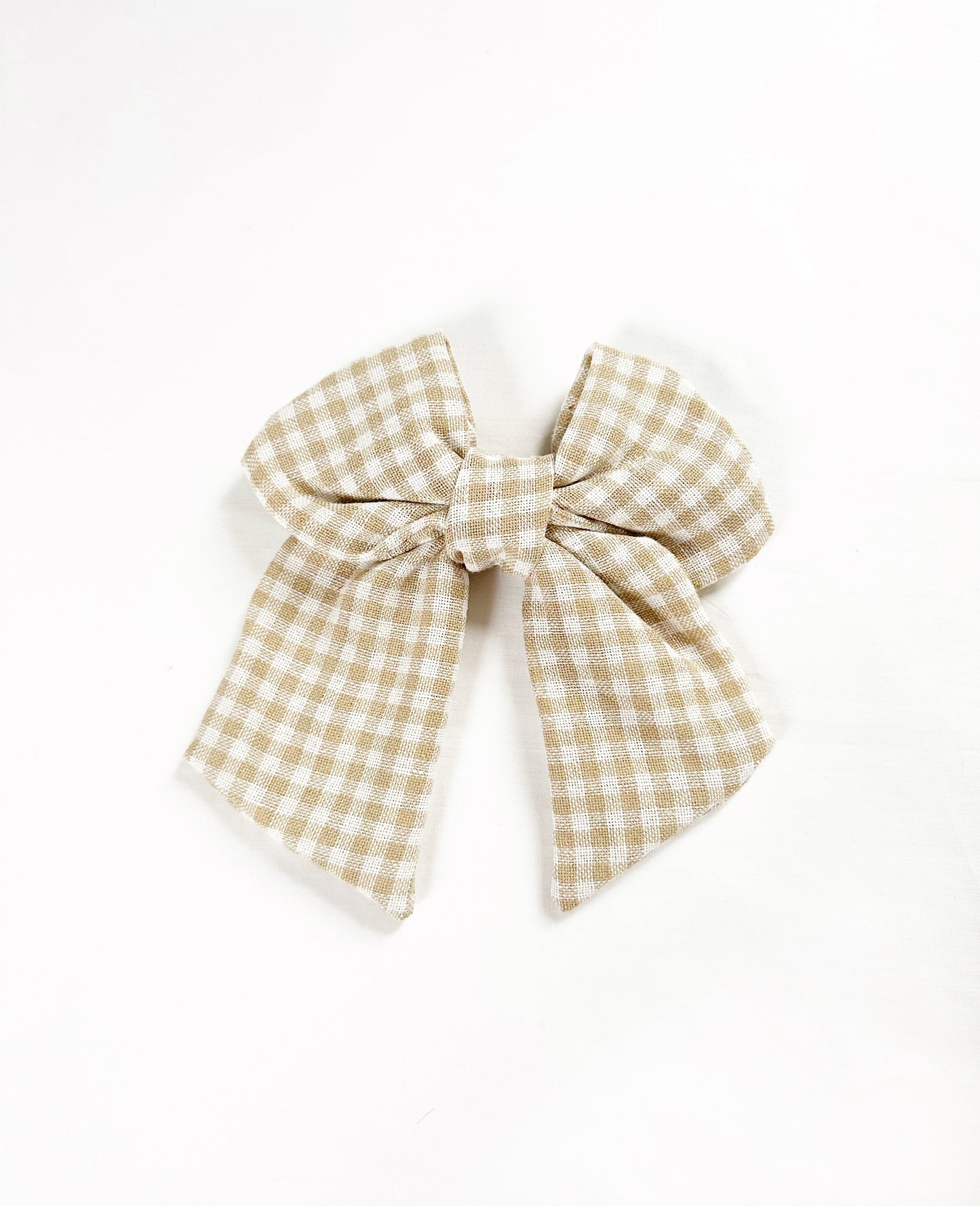 Hair Bow in taupe gingham linen