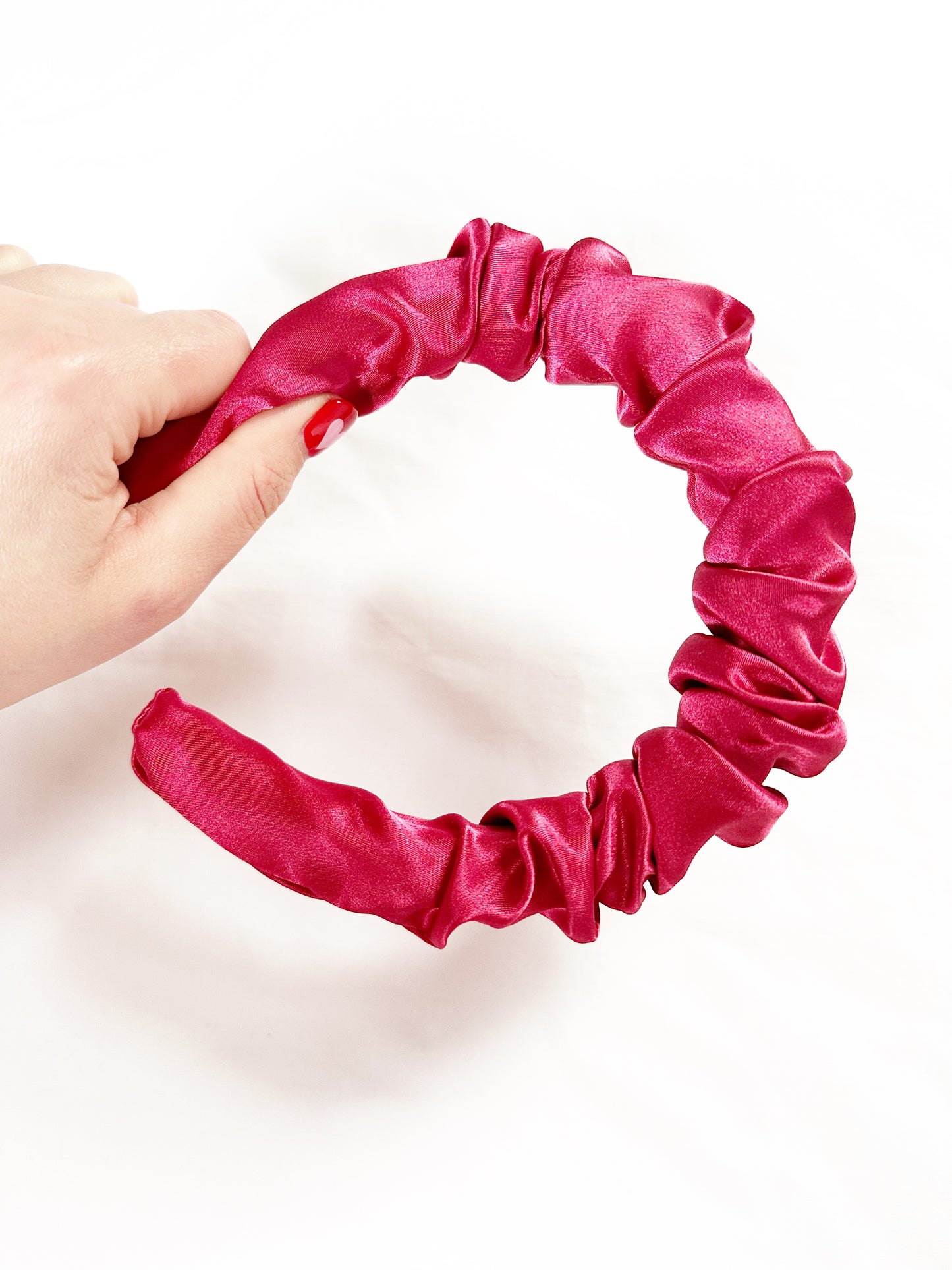 Ruffle Headband in pinky red silk