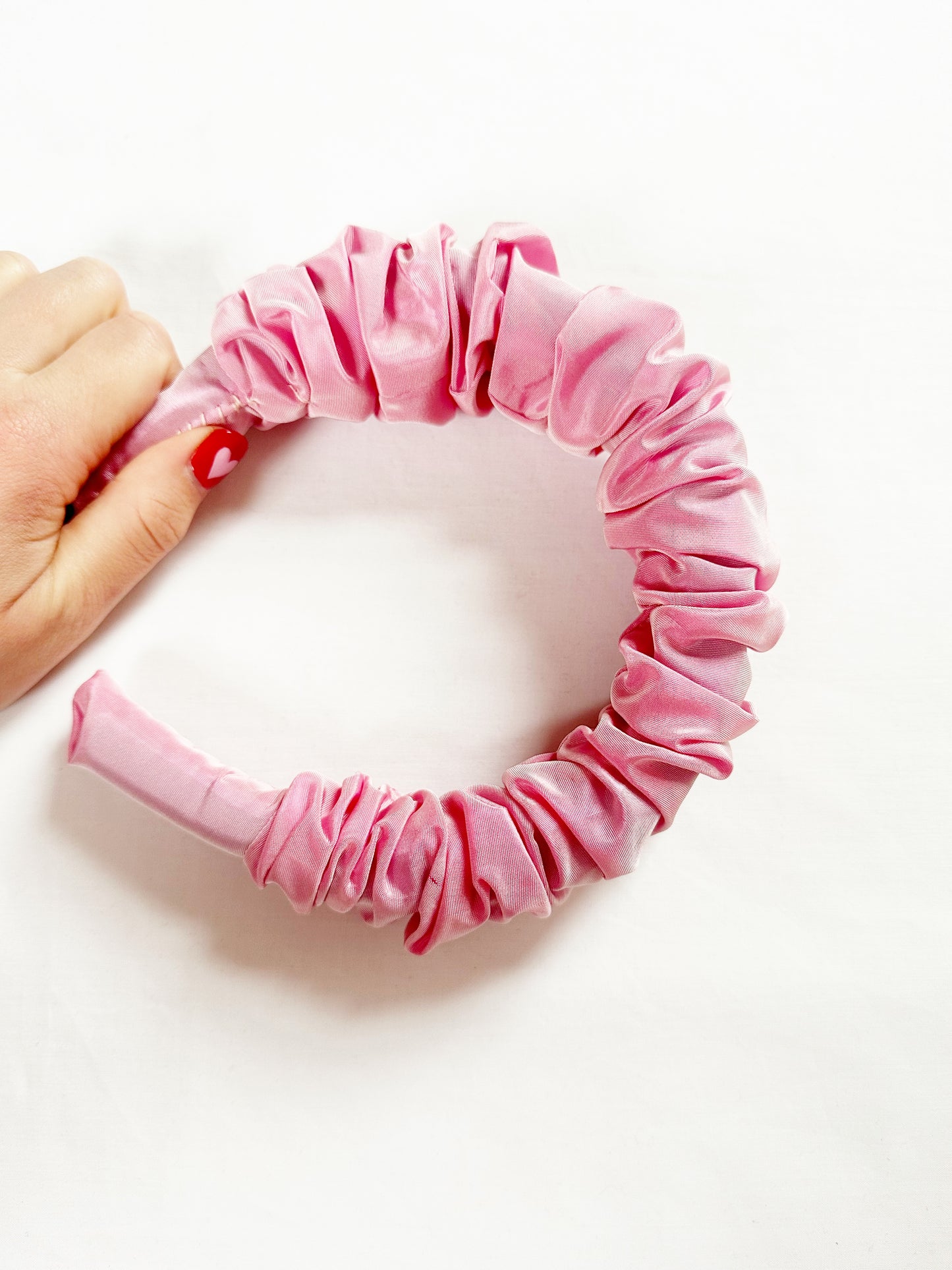 Ruffle Headband in pink taffeta