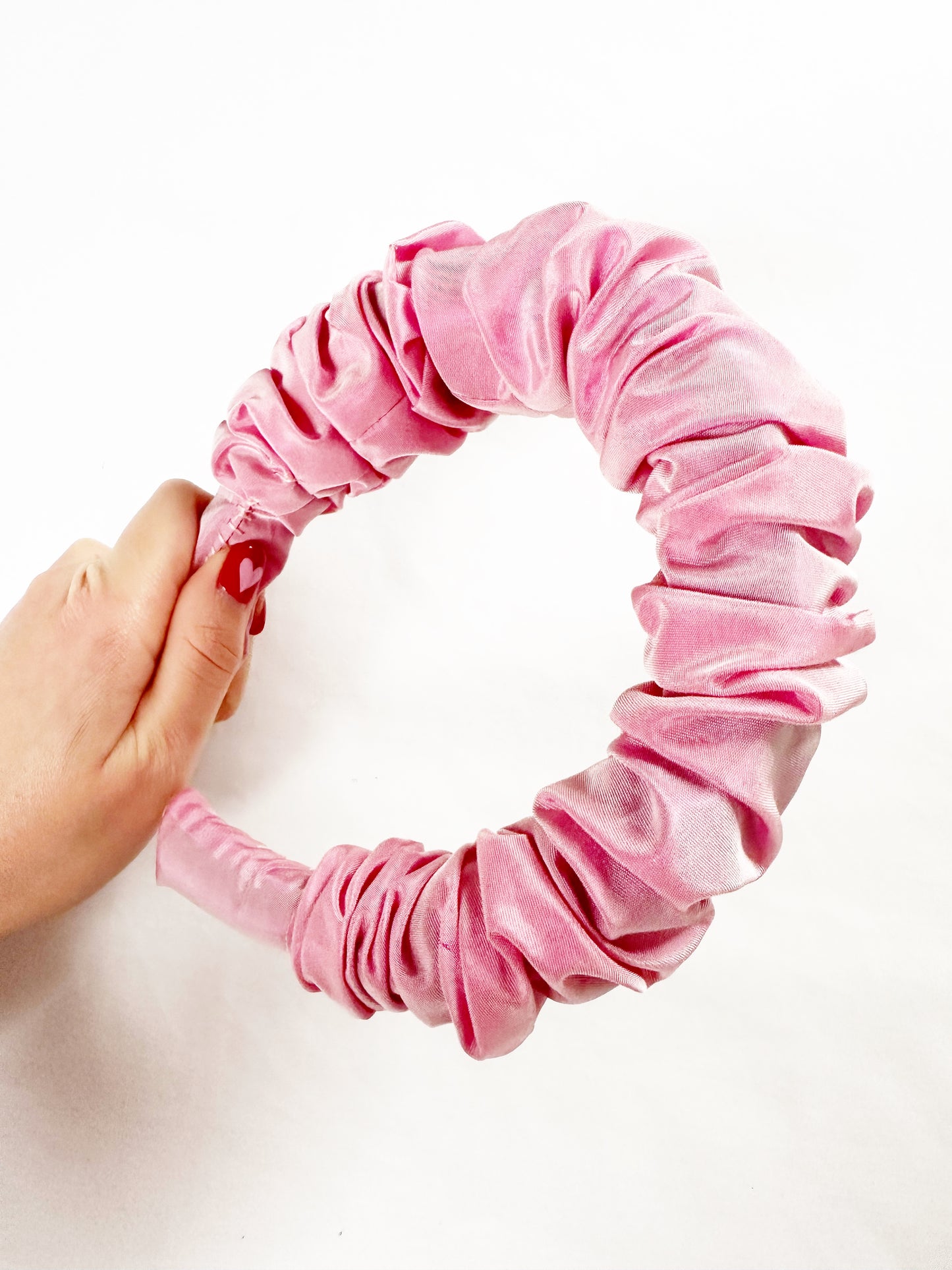 Ruffle Headband in pink taffeta