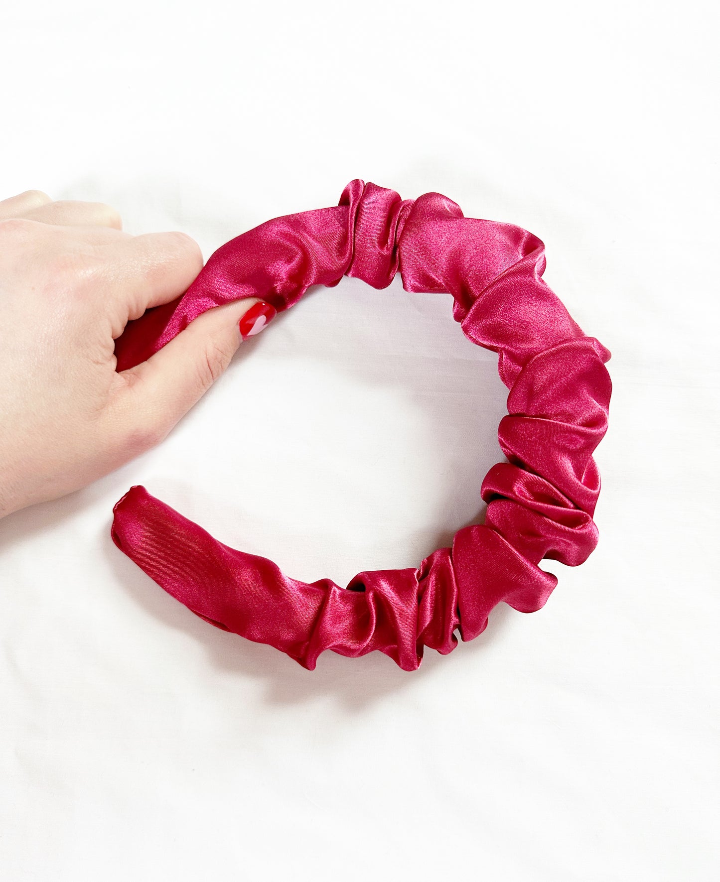 Ruffle Headband in pinky red silk