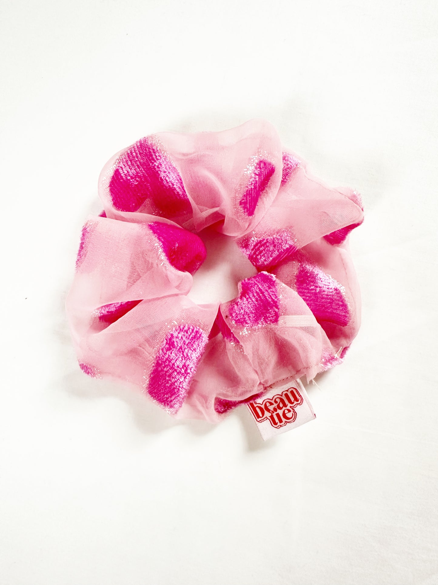 OG scrunchie in sheer pink heart print