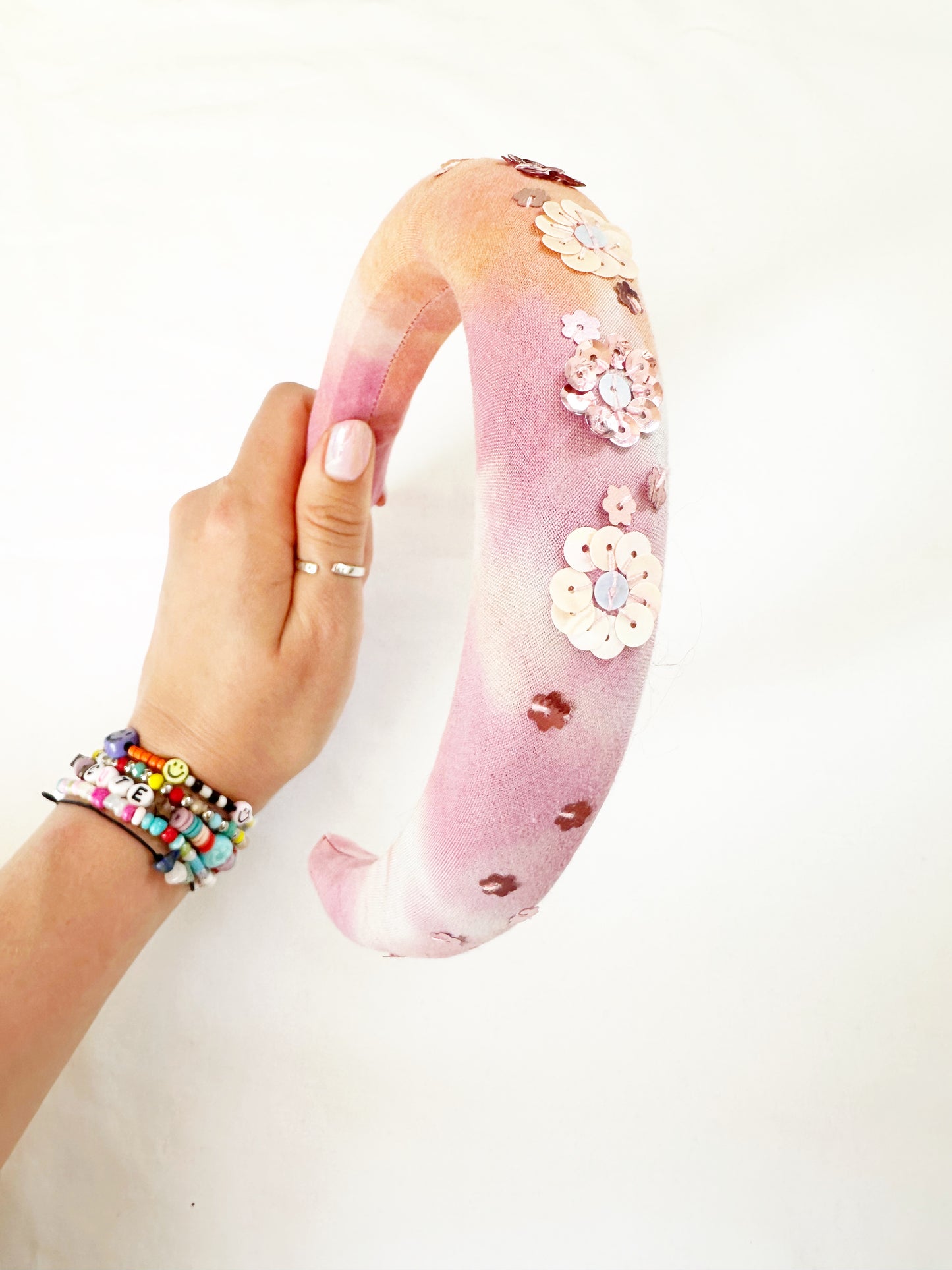 The Queen Bee - Padded Headband in tie dye with sequin flowers