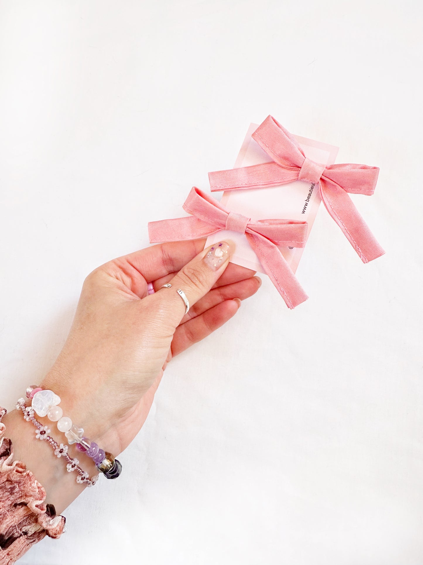 Bonnie mini hair bow set in ballet pink silk