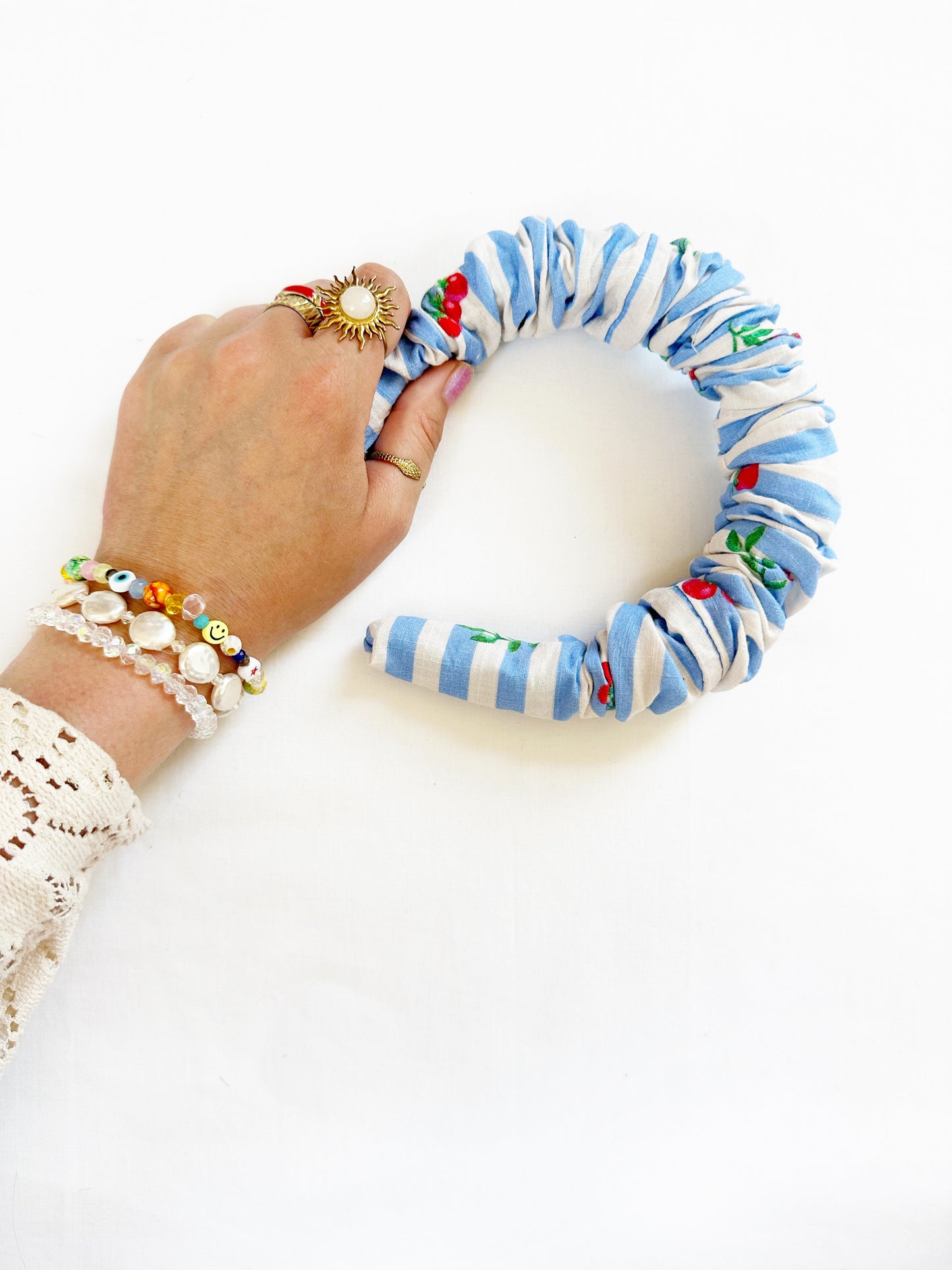 Ruffle Headband in tomato stripe