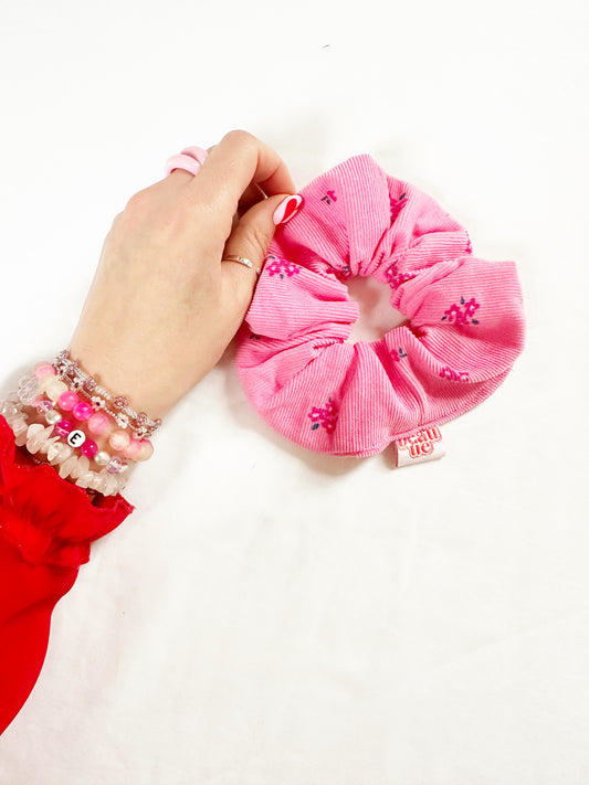 OG scrunchie in pink floral cord