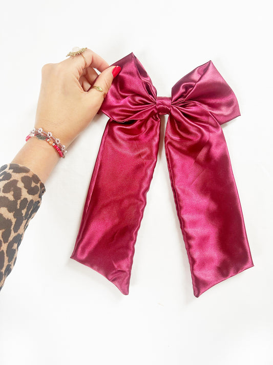 POWER Hair Bow in burgundy silk
