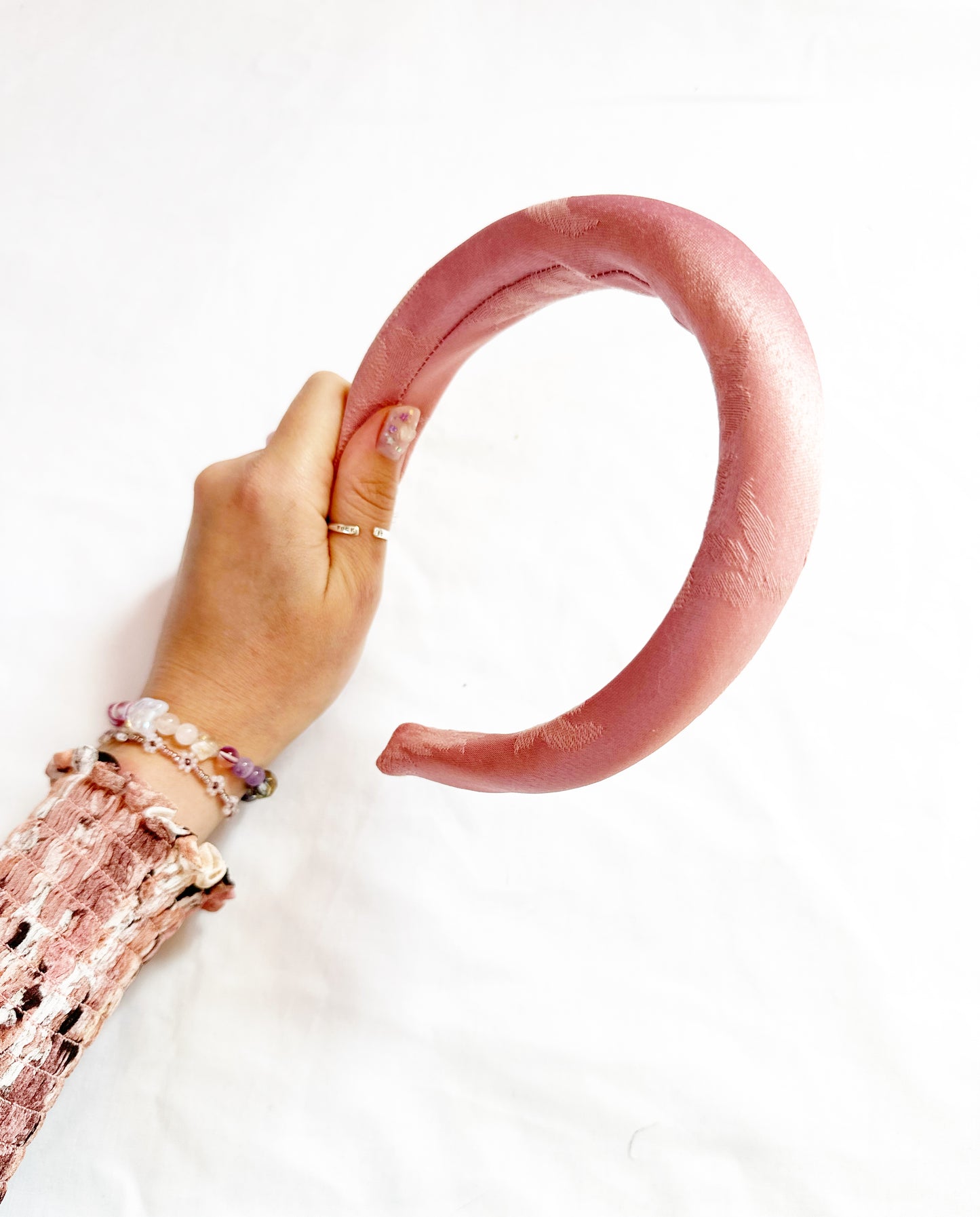 Padded Headband in pink damask