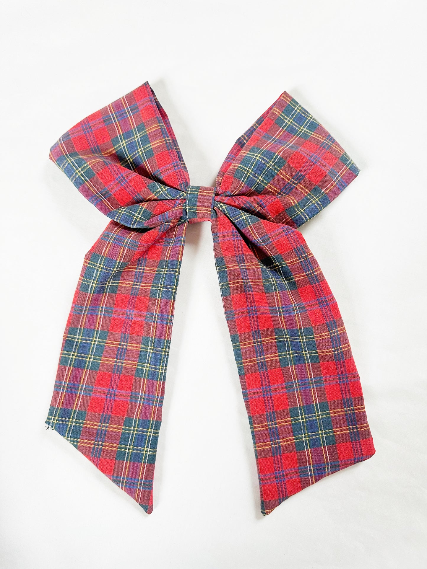 Power Hair Bow in vintage red tartan cotton