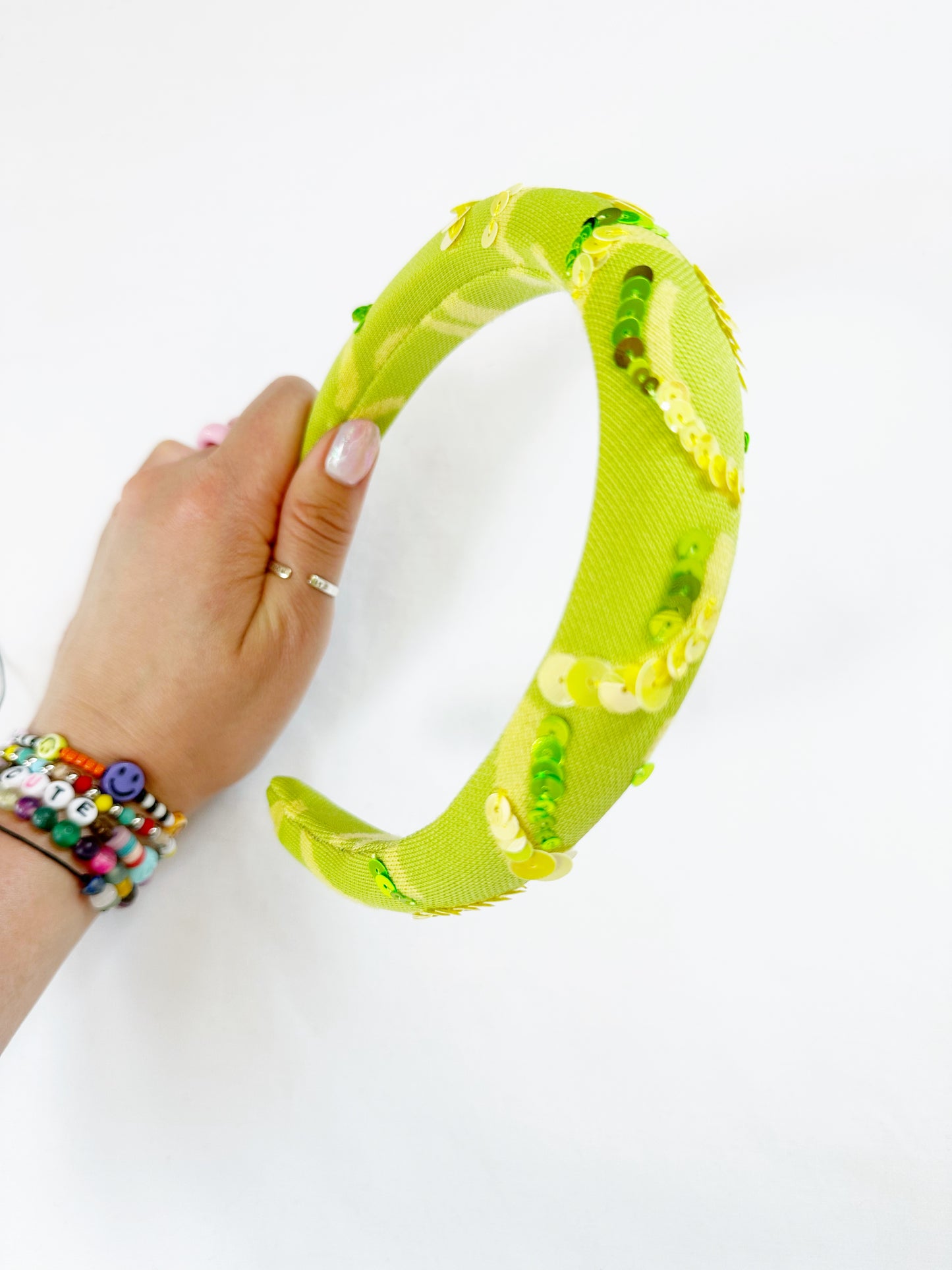 The Amalfi - Classic Headband in lime & yellow sequinned