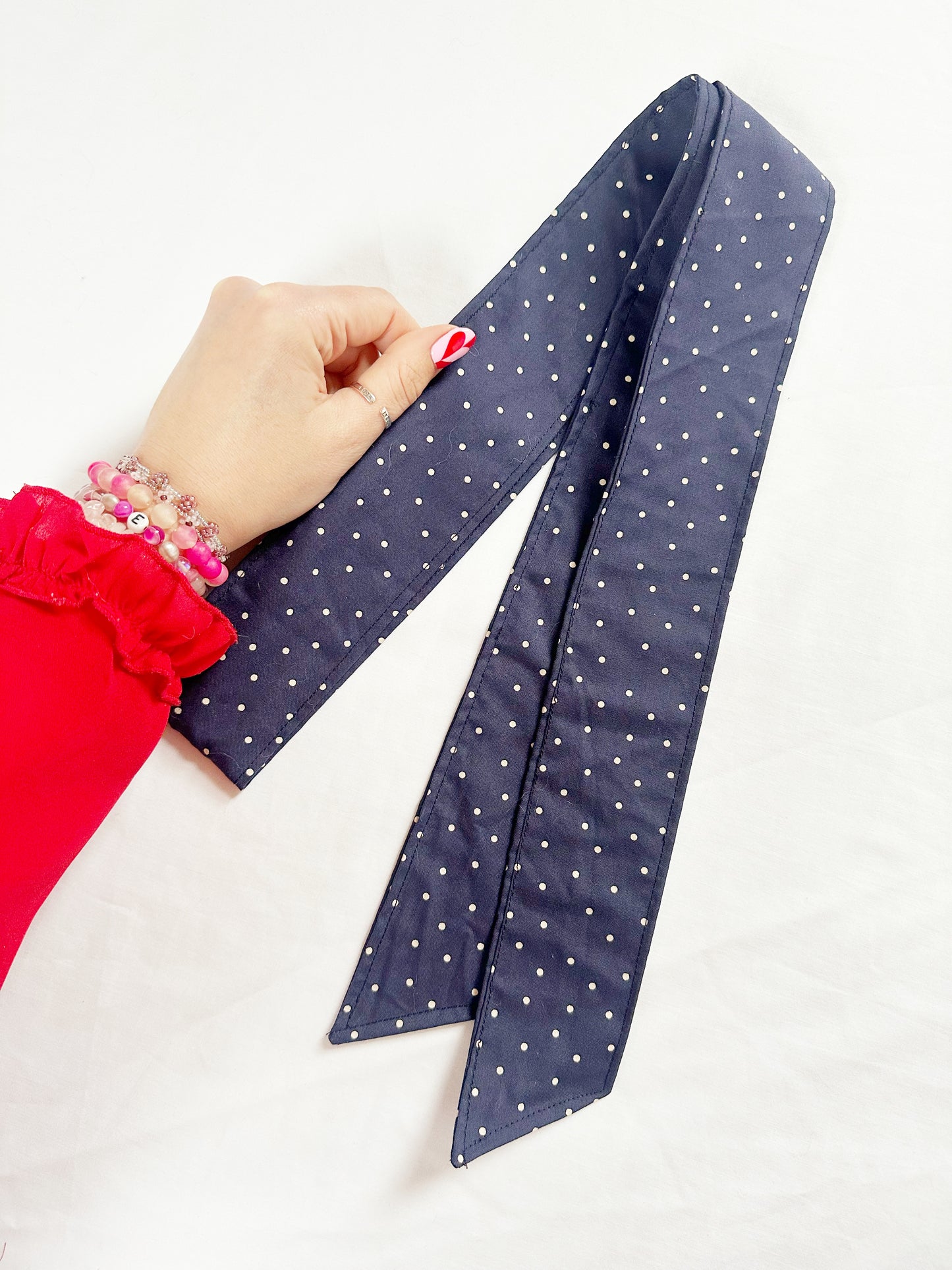 VersaTie hair & neck tie in polka dot navy