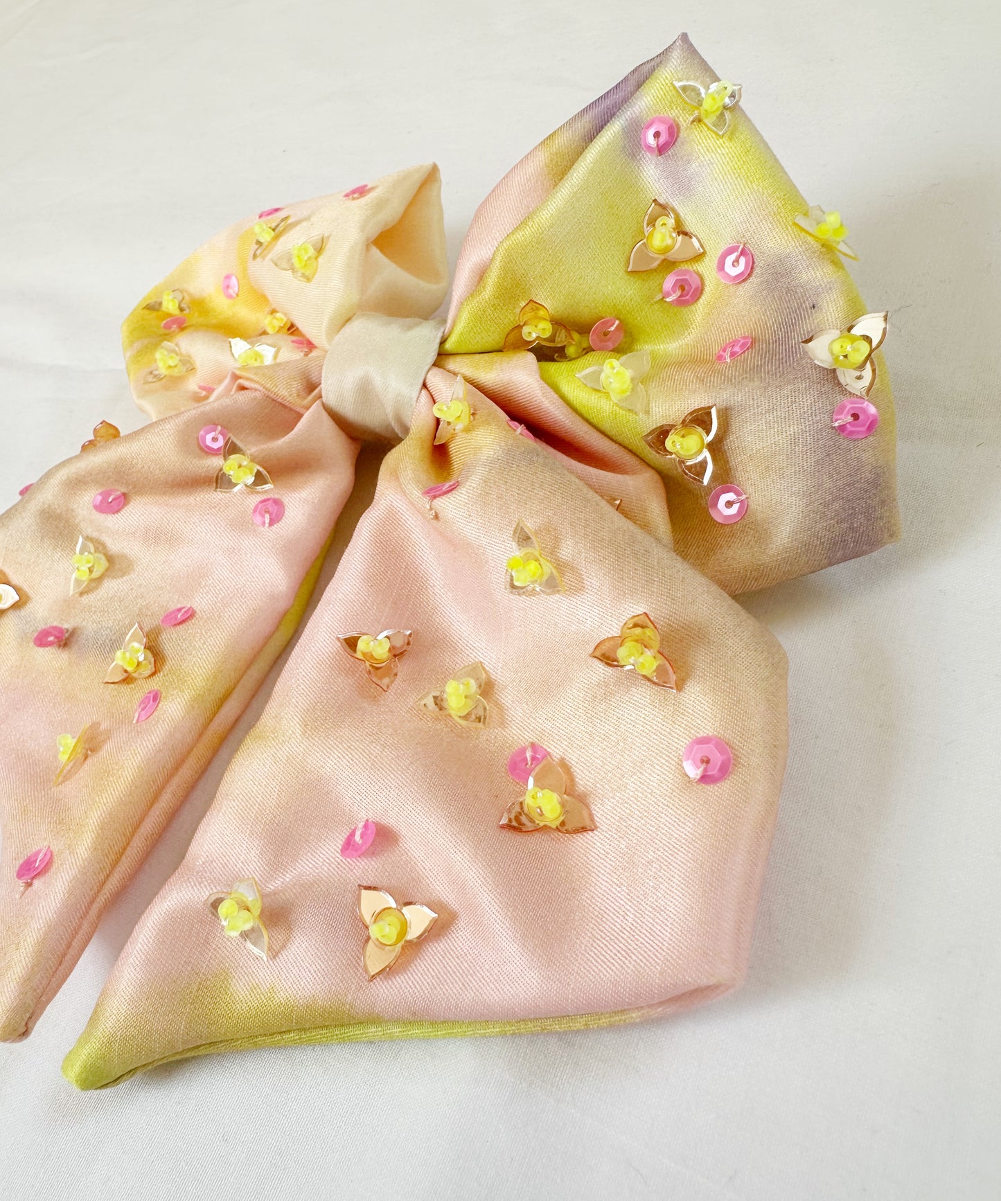 The Copenhagen - Hair Bow in multicolour pastel silky with sequin bead details