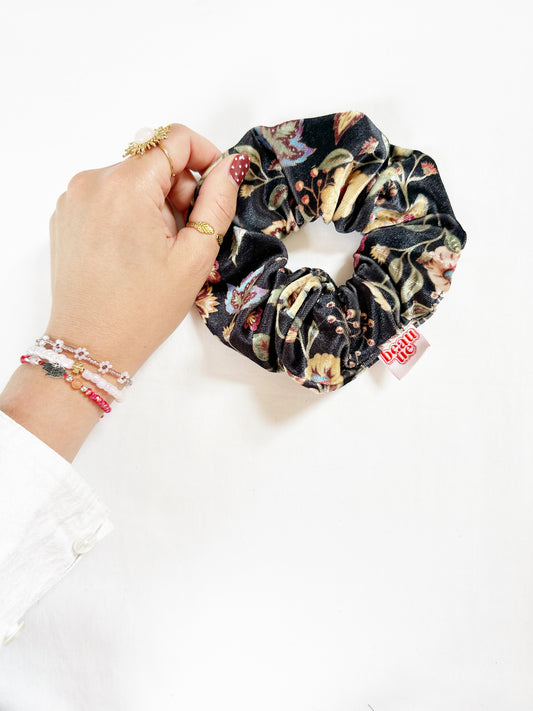 OG scrunchie in black floral velour