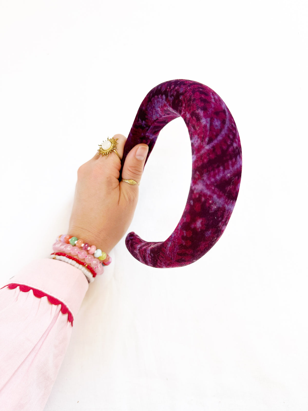 Padded Headband in purple paisley vintage velvet
