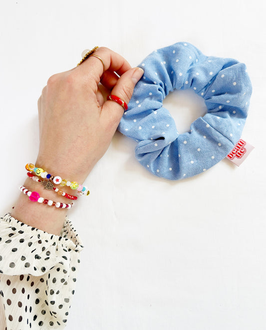 OG scrunchie in blue polka dot