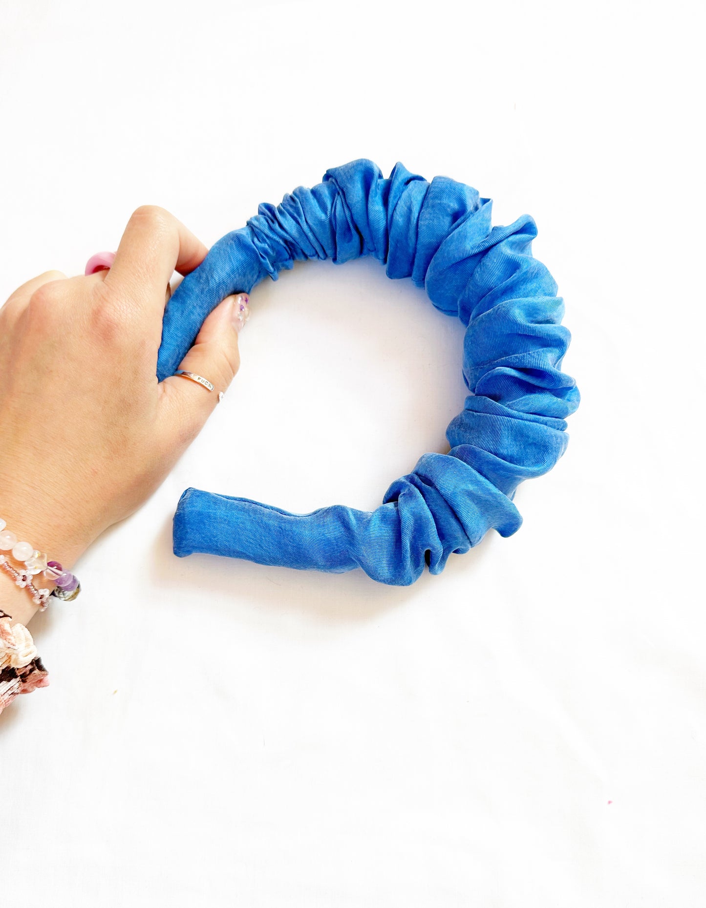 Ruffle Headband in vibrant blue silk