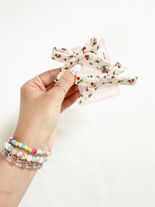Bonnie mini hair bows in red & blue floral
