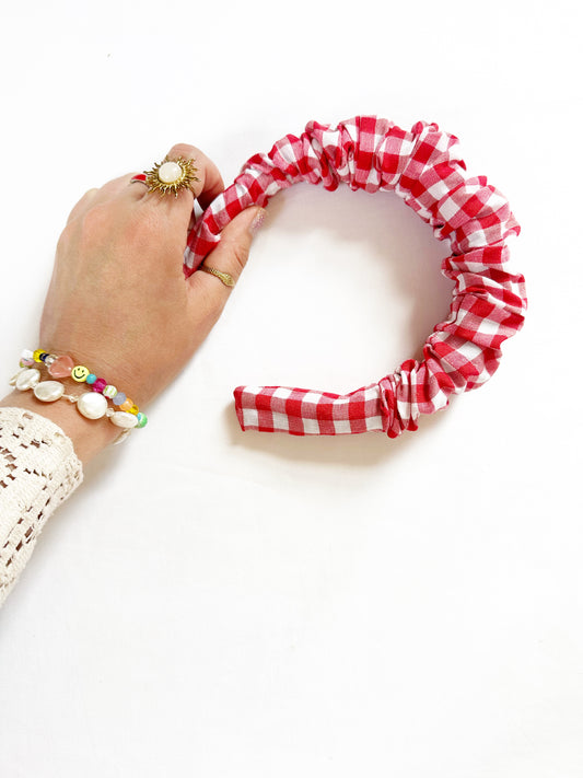 Ruffle Headband in red white gingham