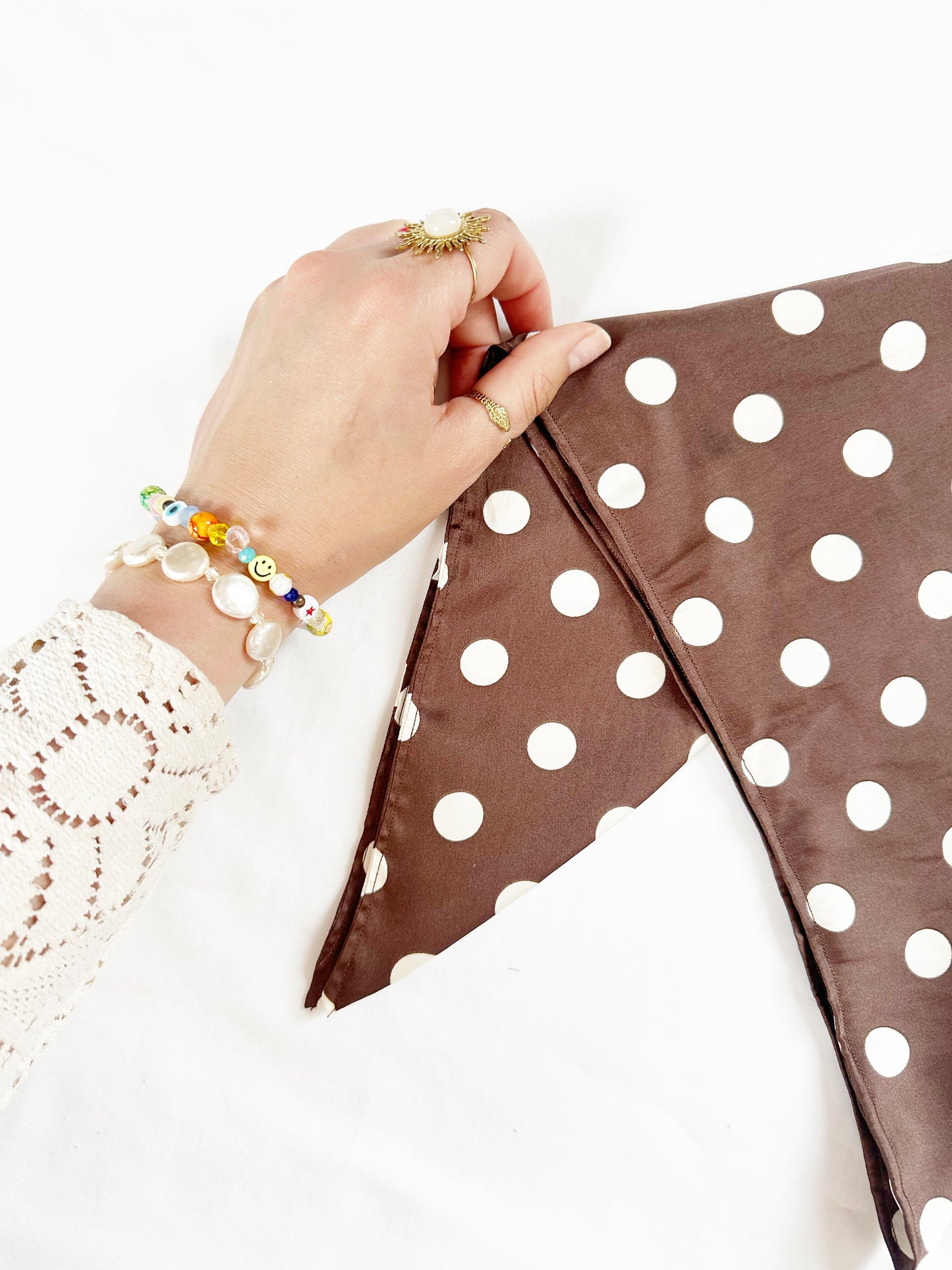 Bandana & neck scarf in brown polka dot