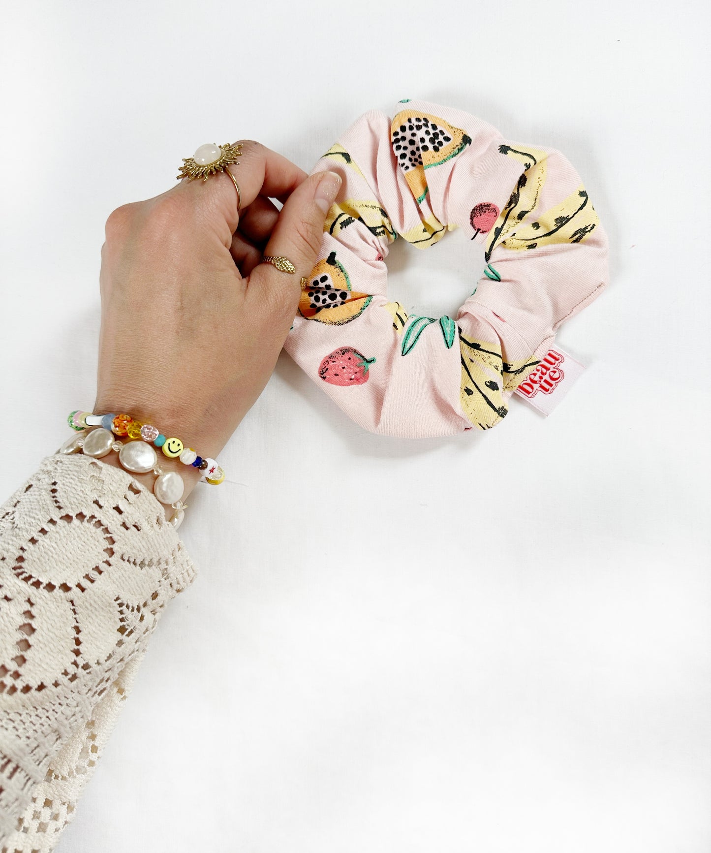 OG scrunchie in fruit salad