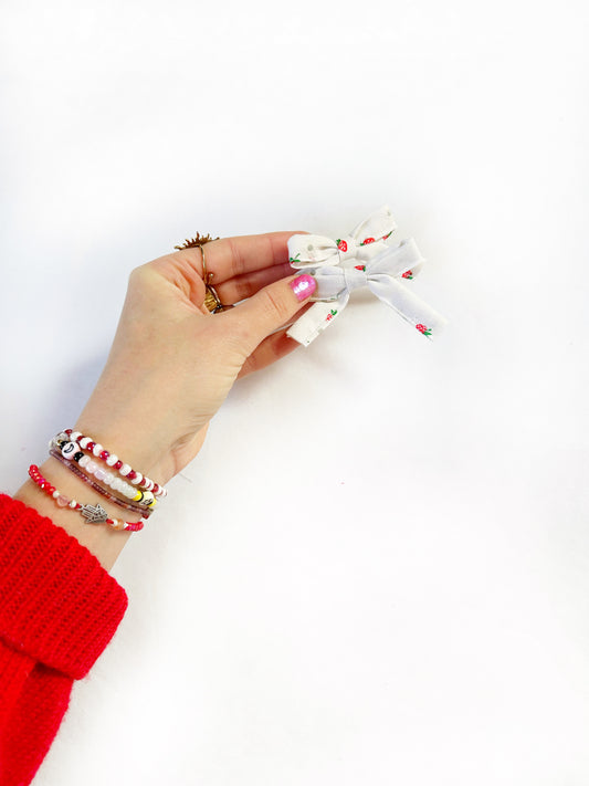 Bonnie mini hair bows in strawberry print