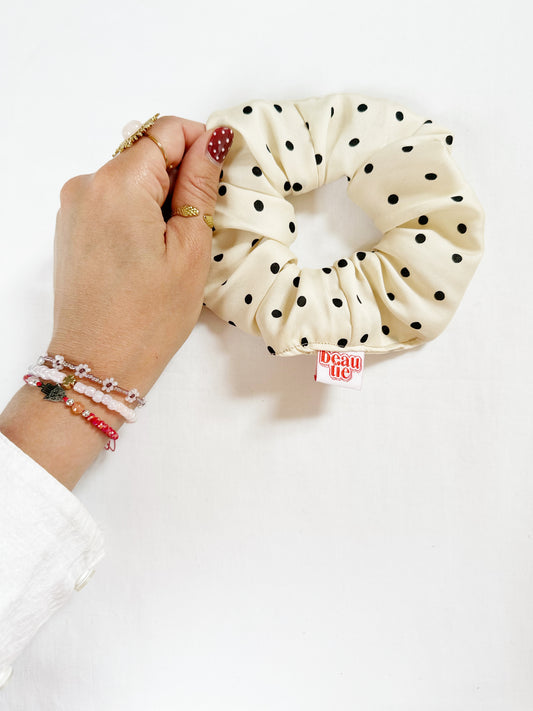 OG scrunchie in cream polka dot
