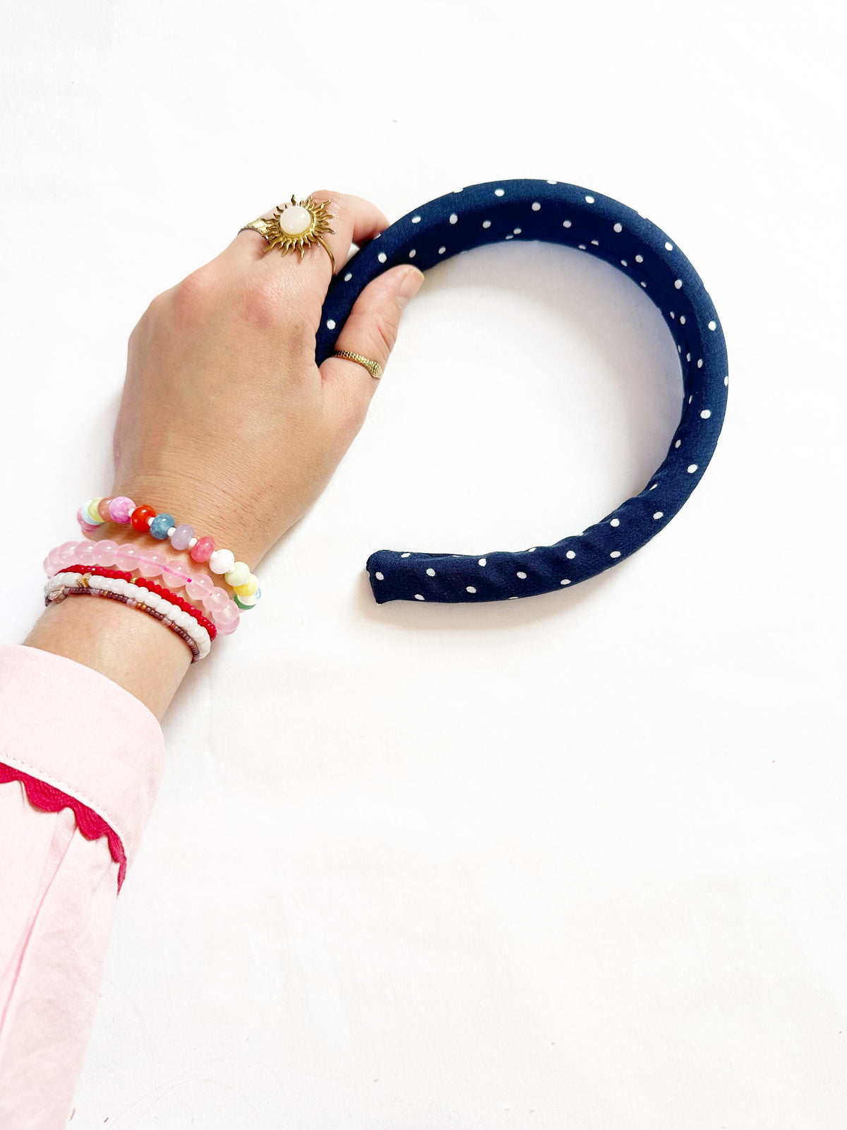 Classic Headband in navy polka dot