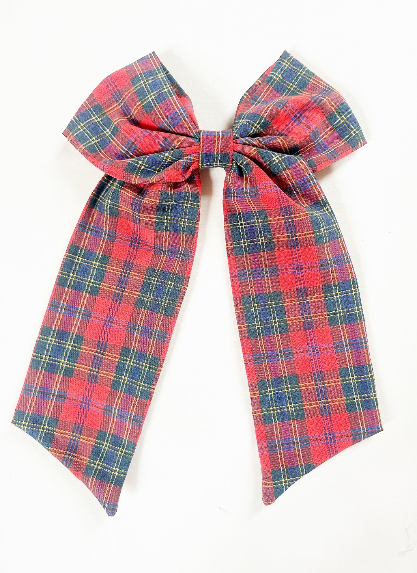 Power Hair Bow in vintage red tartan cotton