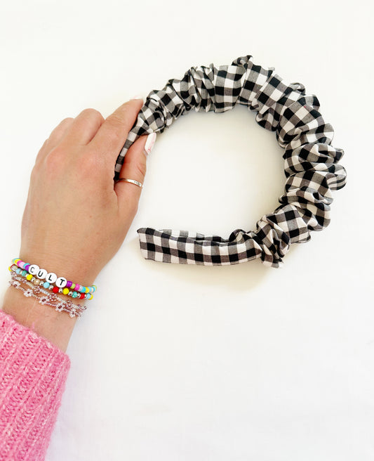 Ruffle Headband in black and white gingham
