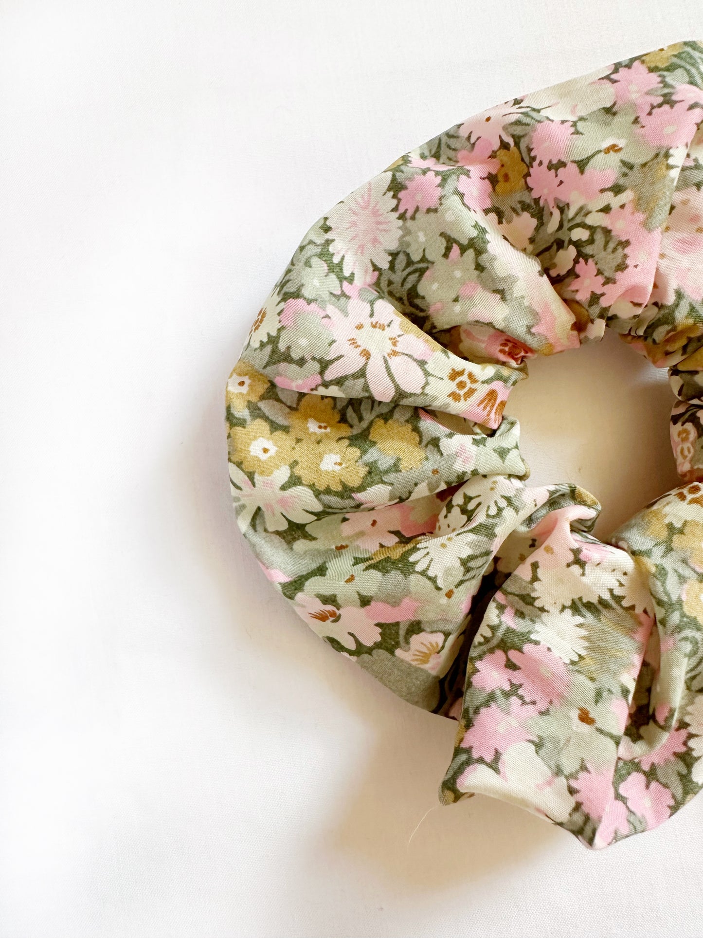 OG scrunchie in Liberty pink & green floral