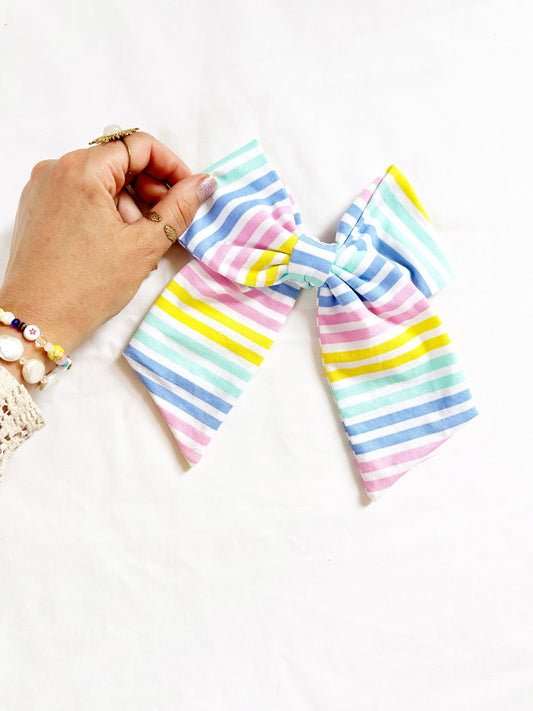 Beau hair bow in bright beach stripes